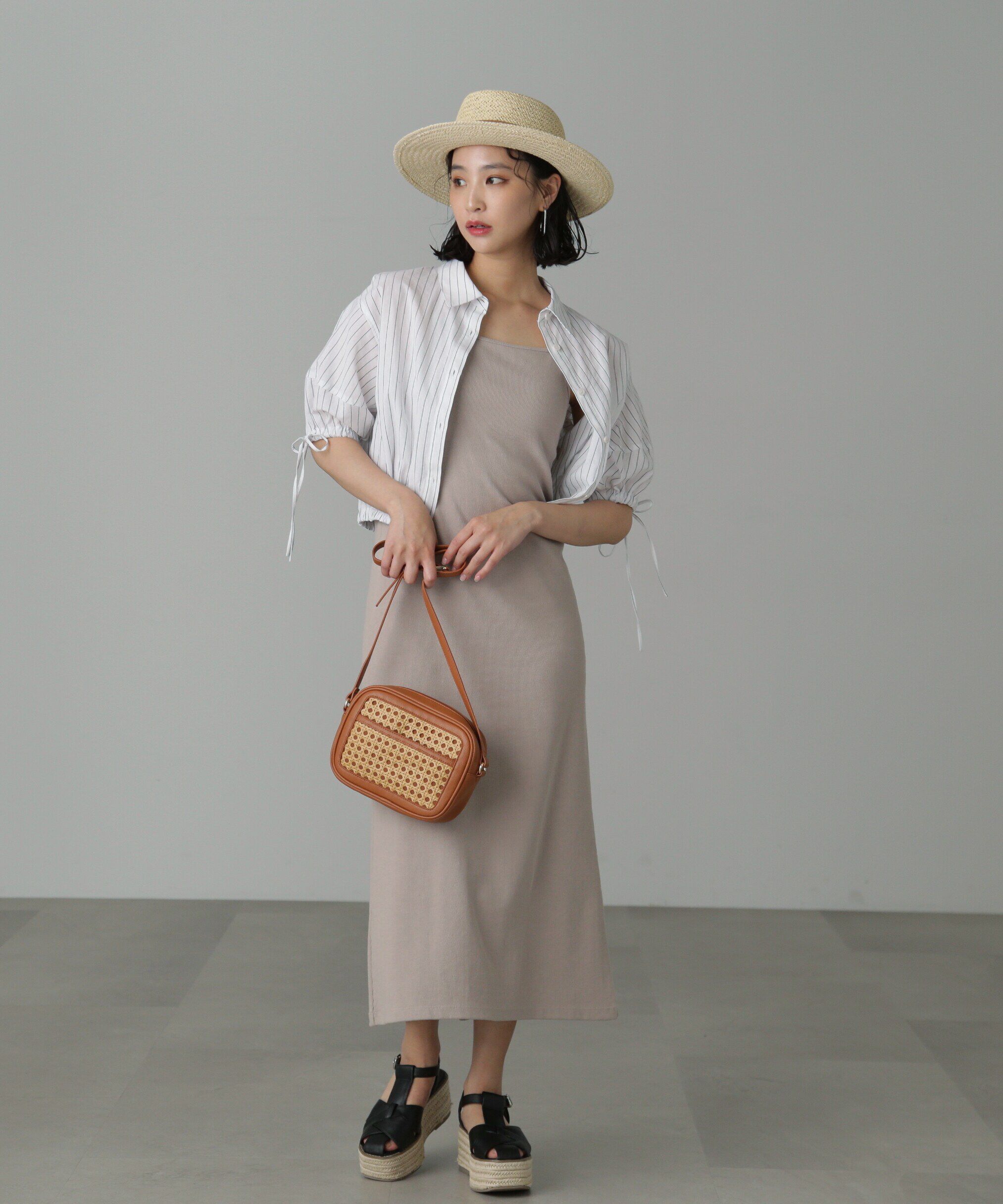  「カップ付リブカットソーナローキャミワンピース」|ワンピース|