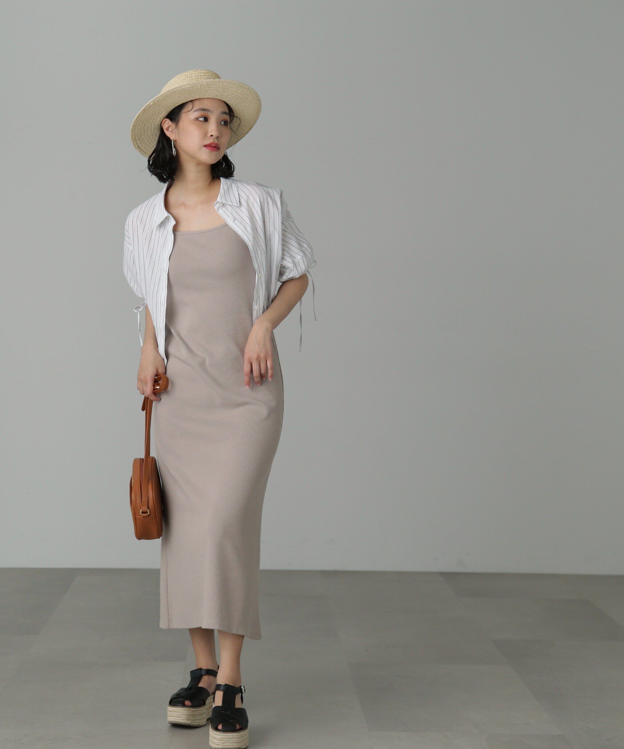  「カップ付リブカットソーナローキャミワンピース」|ワンピース|