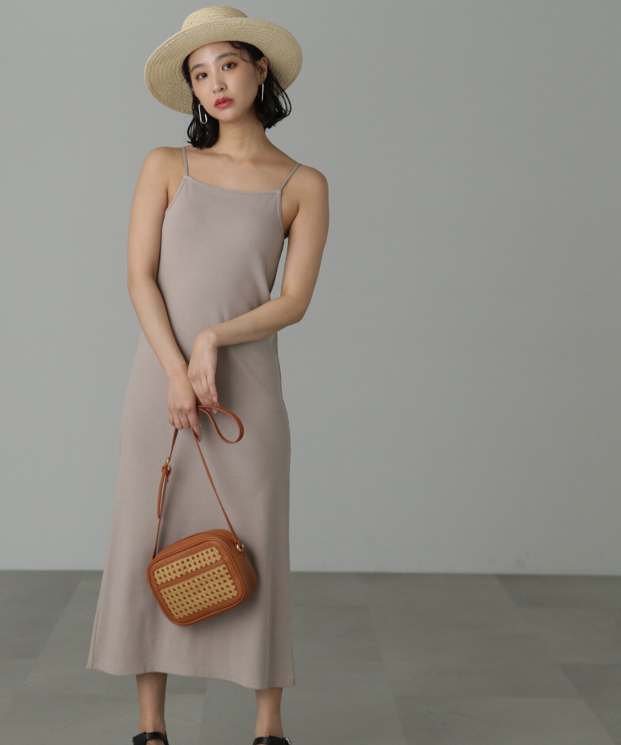  「カップ付リブカットソーナローキャミワンピース」|ワンピース|