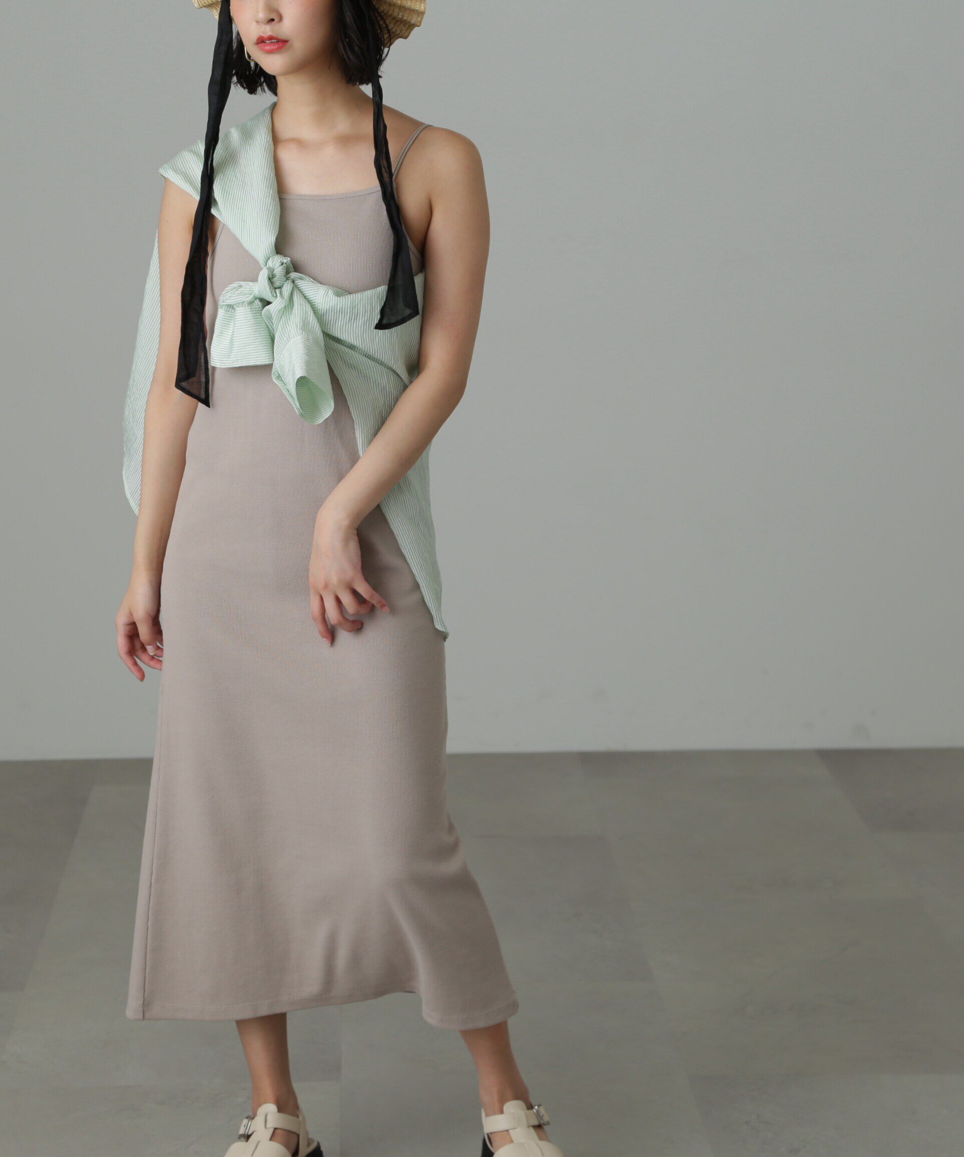  「カップ付リブカットソーナローキャミワンピース」|ワンピース|