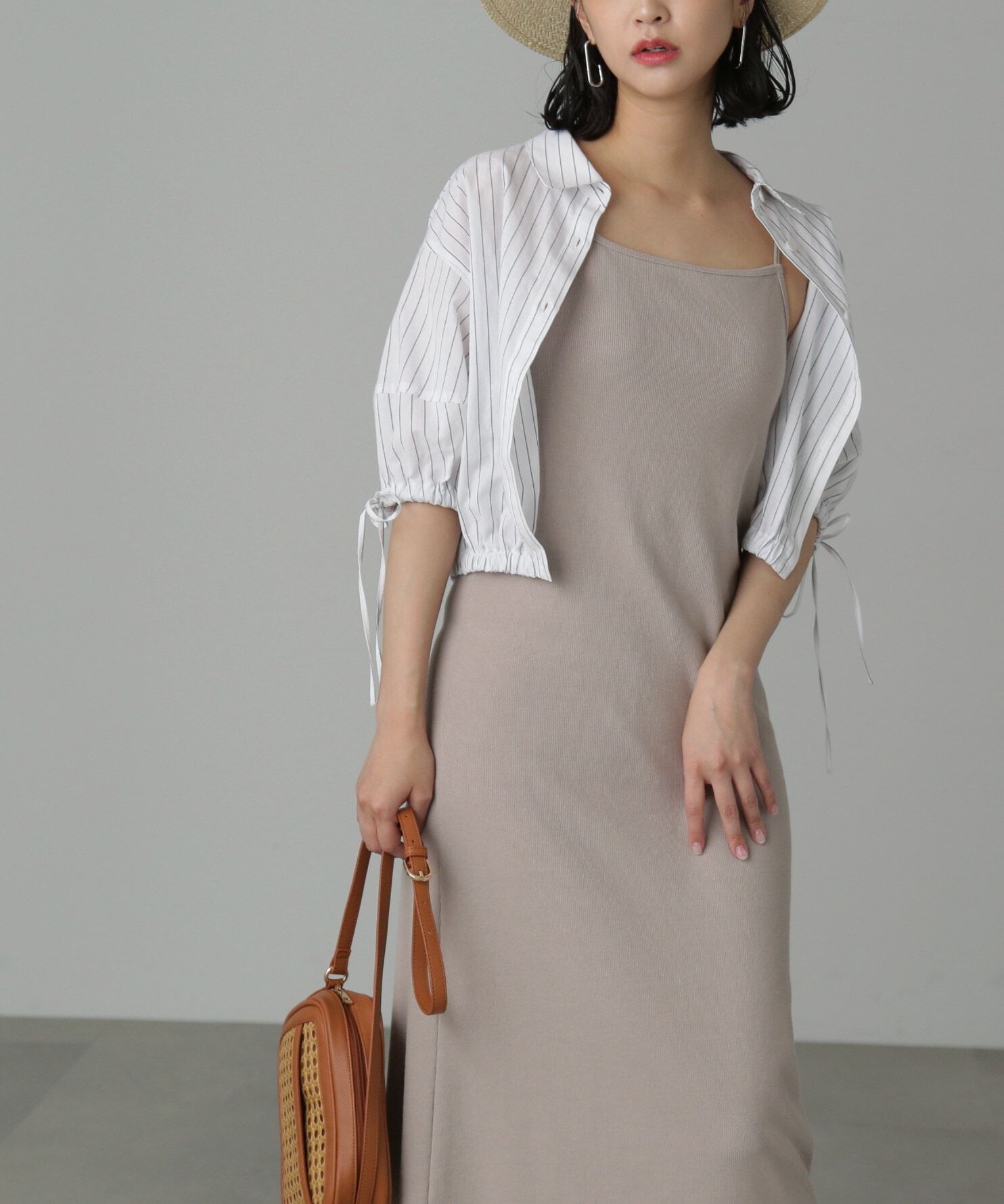  「カップ付リブカットソーナローキャミワンピース」|ワンピース|