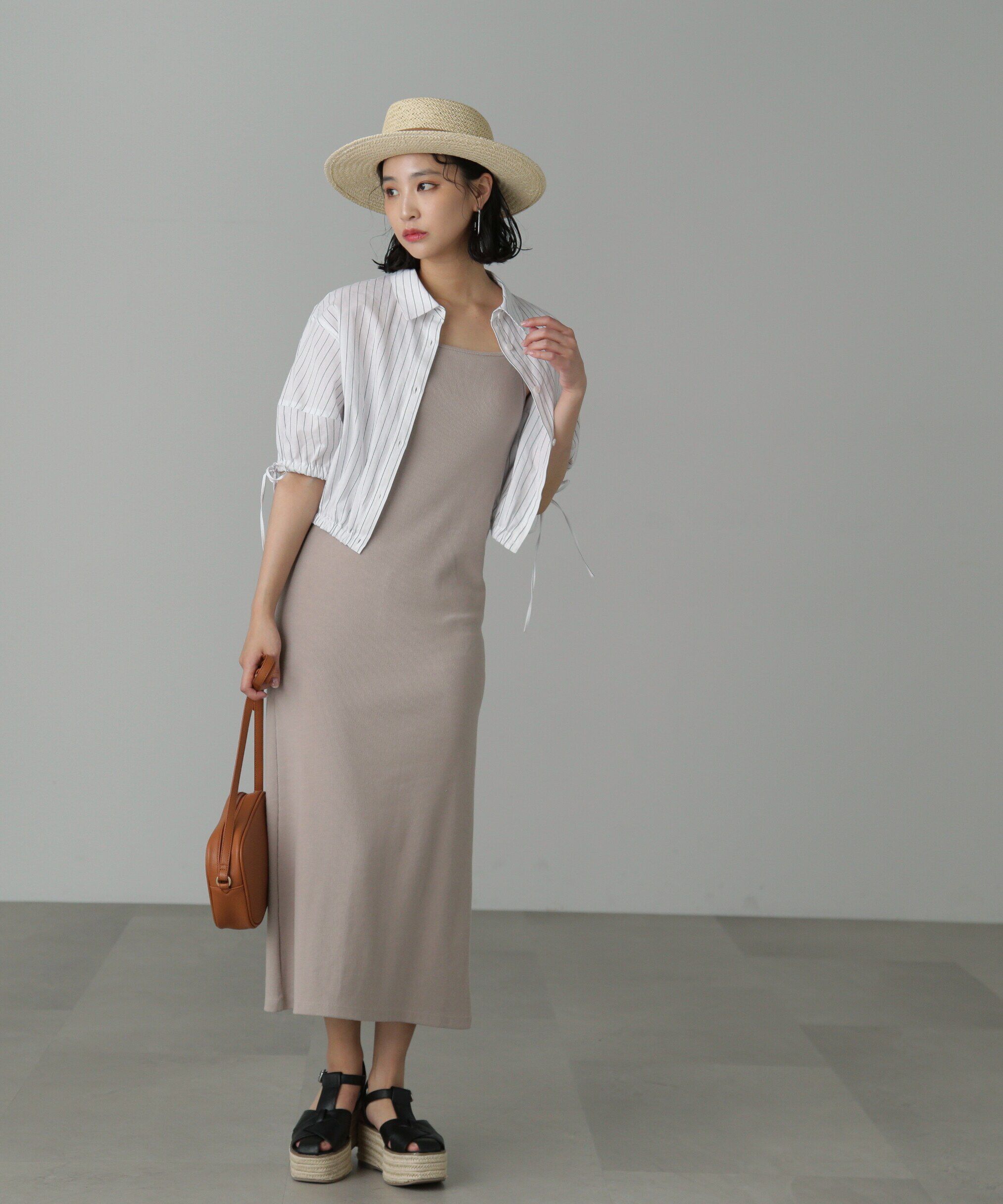  「カップ付リブカットソーナローキャミワンピース」|ワンピース|