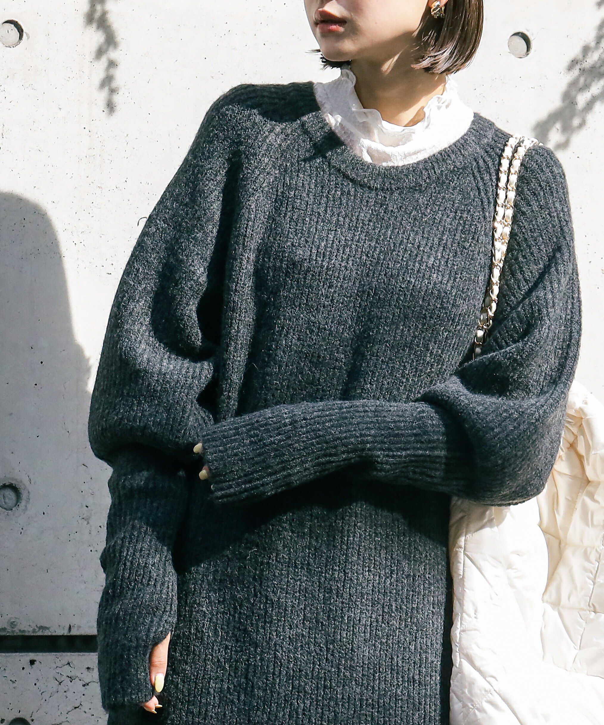  「ボリュームスリーブ畦ニットワンピース」|ワンピース|