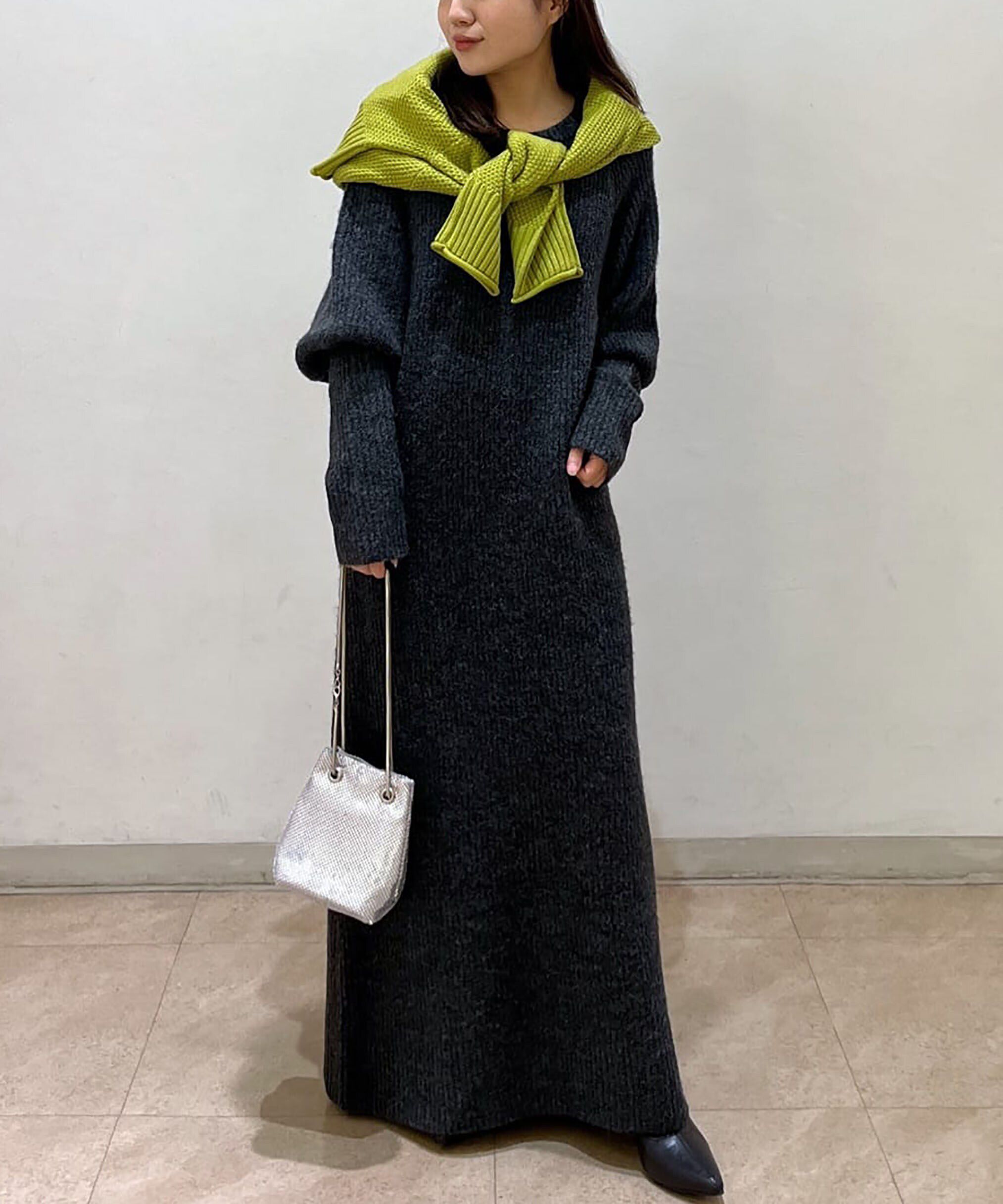  「ボリュームスリーブ畦ニットワンピース」|ワンピース|