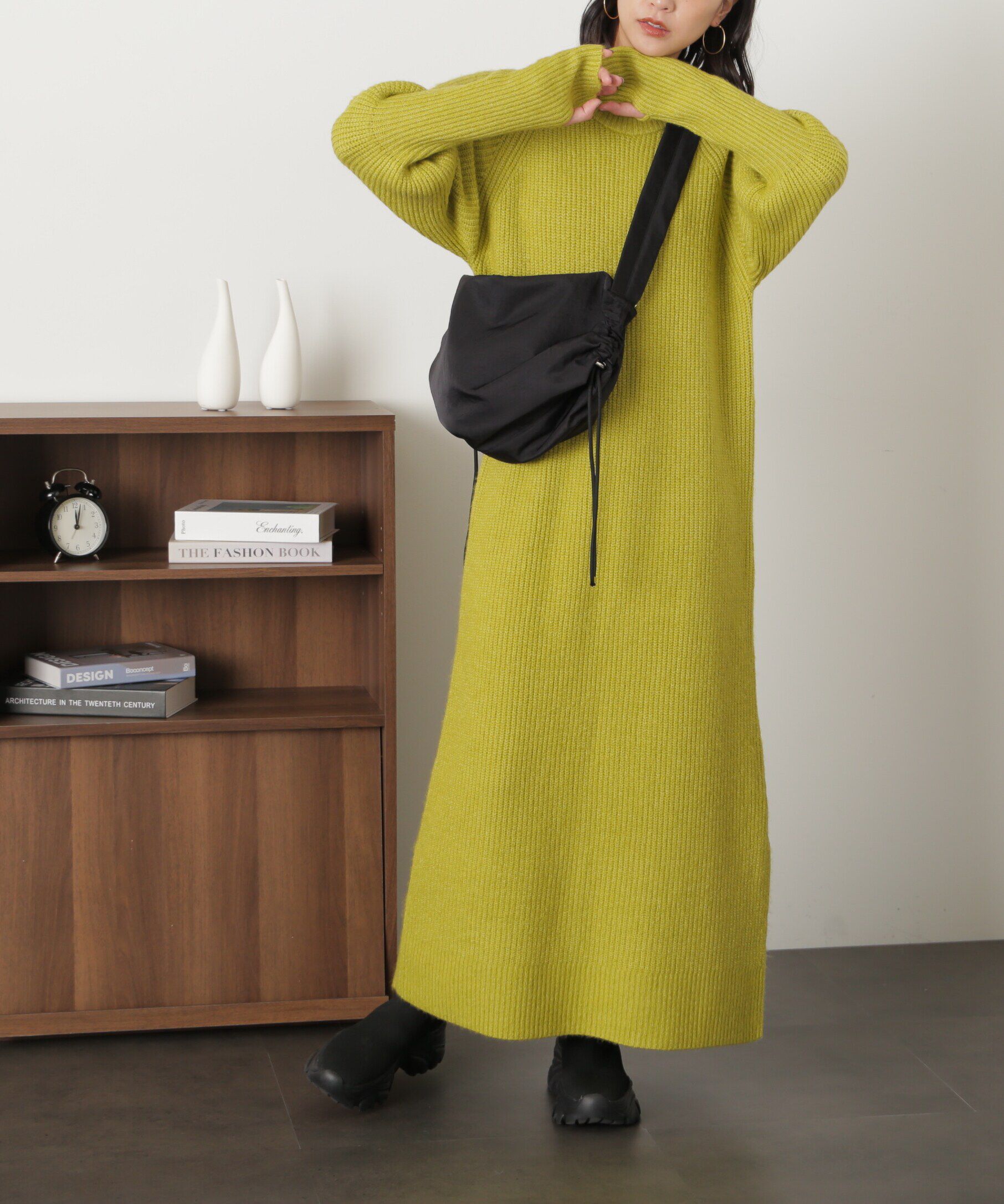  「ボリュームスリーブ畦ニットワンピース」|ワンピース|