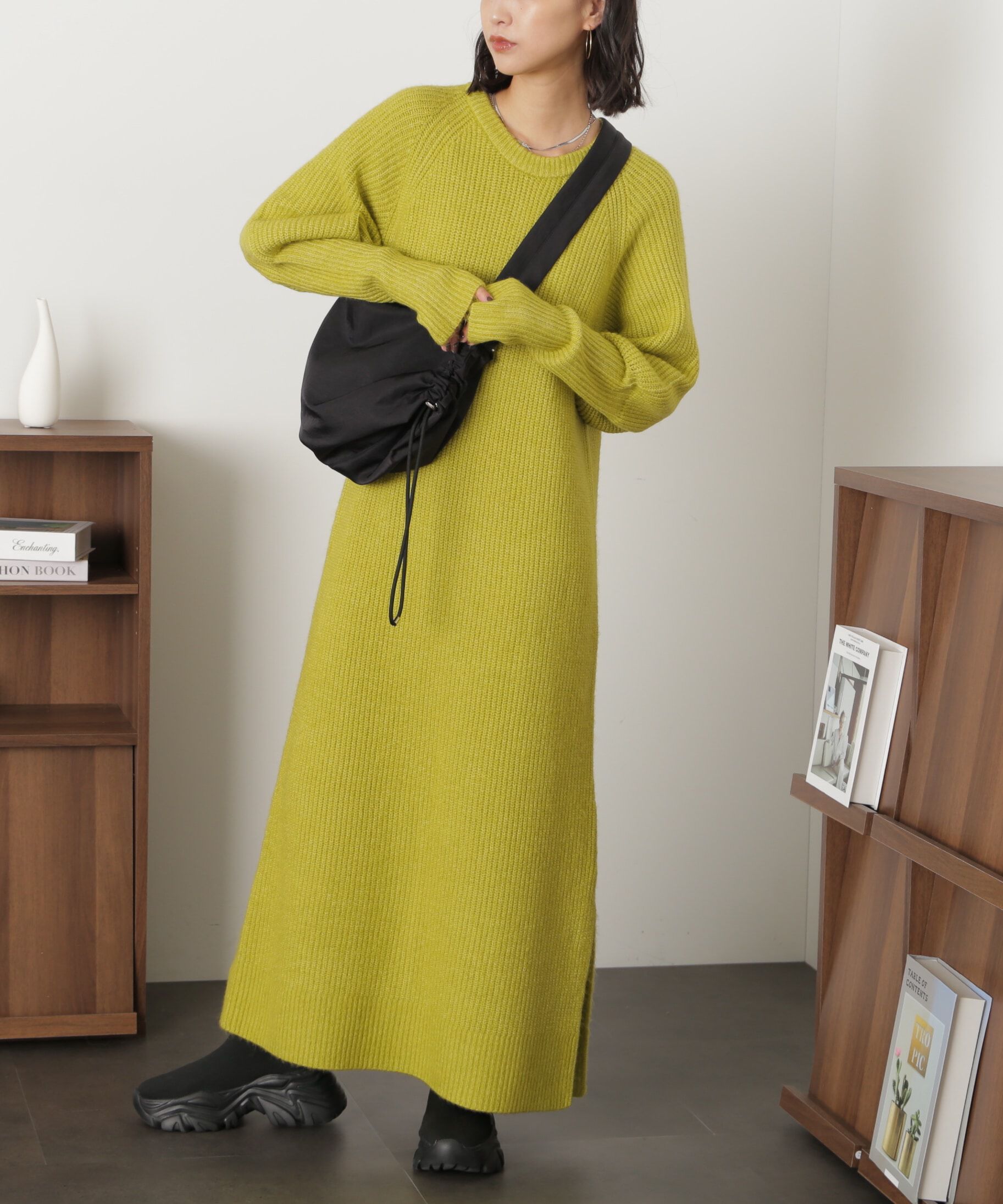  「ボリュームスリーブ畦ニットワンピース」|ワンピース|