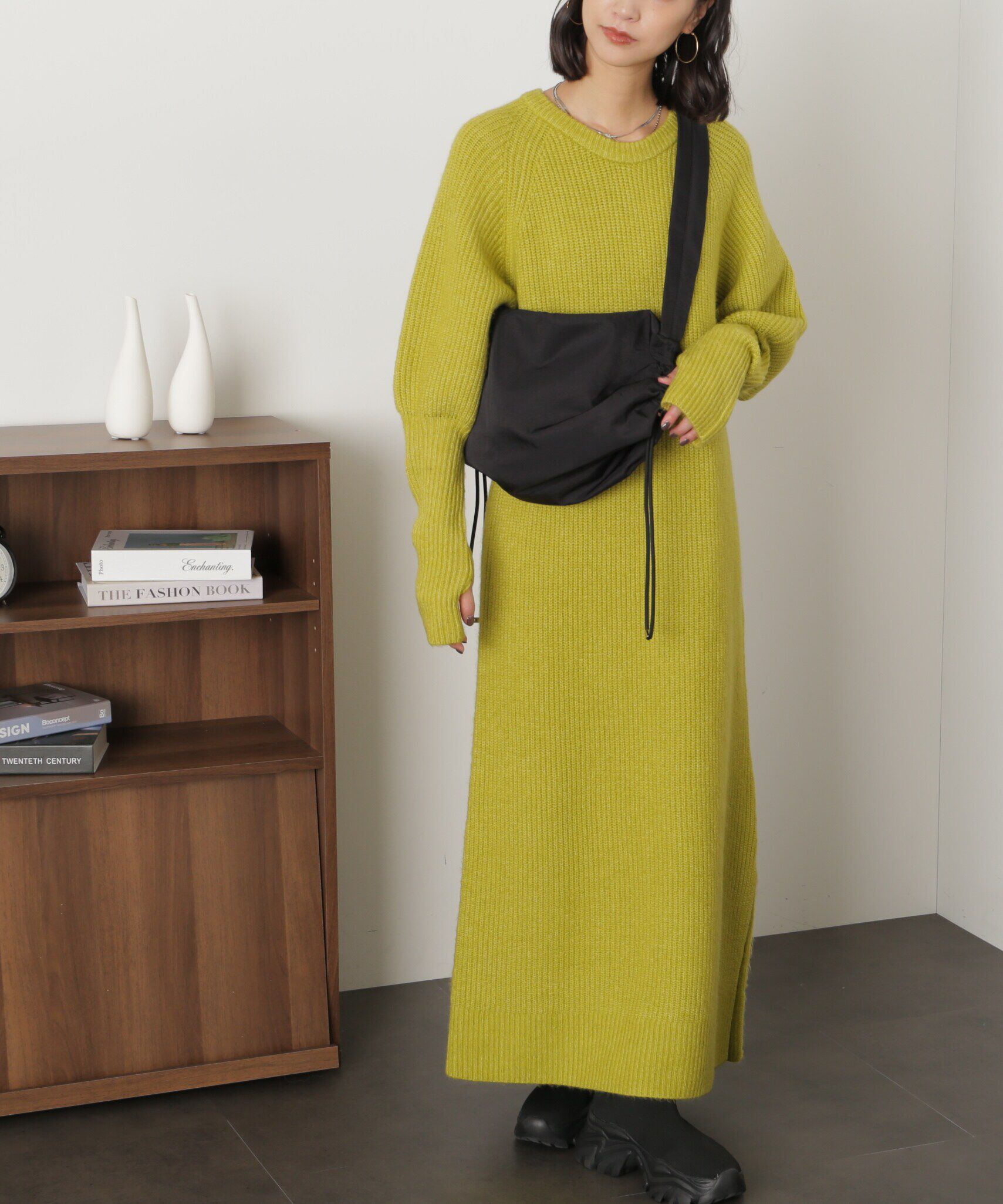  「ボリュームスリーブ畦ニットワンピース」|ワンピース|