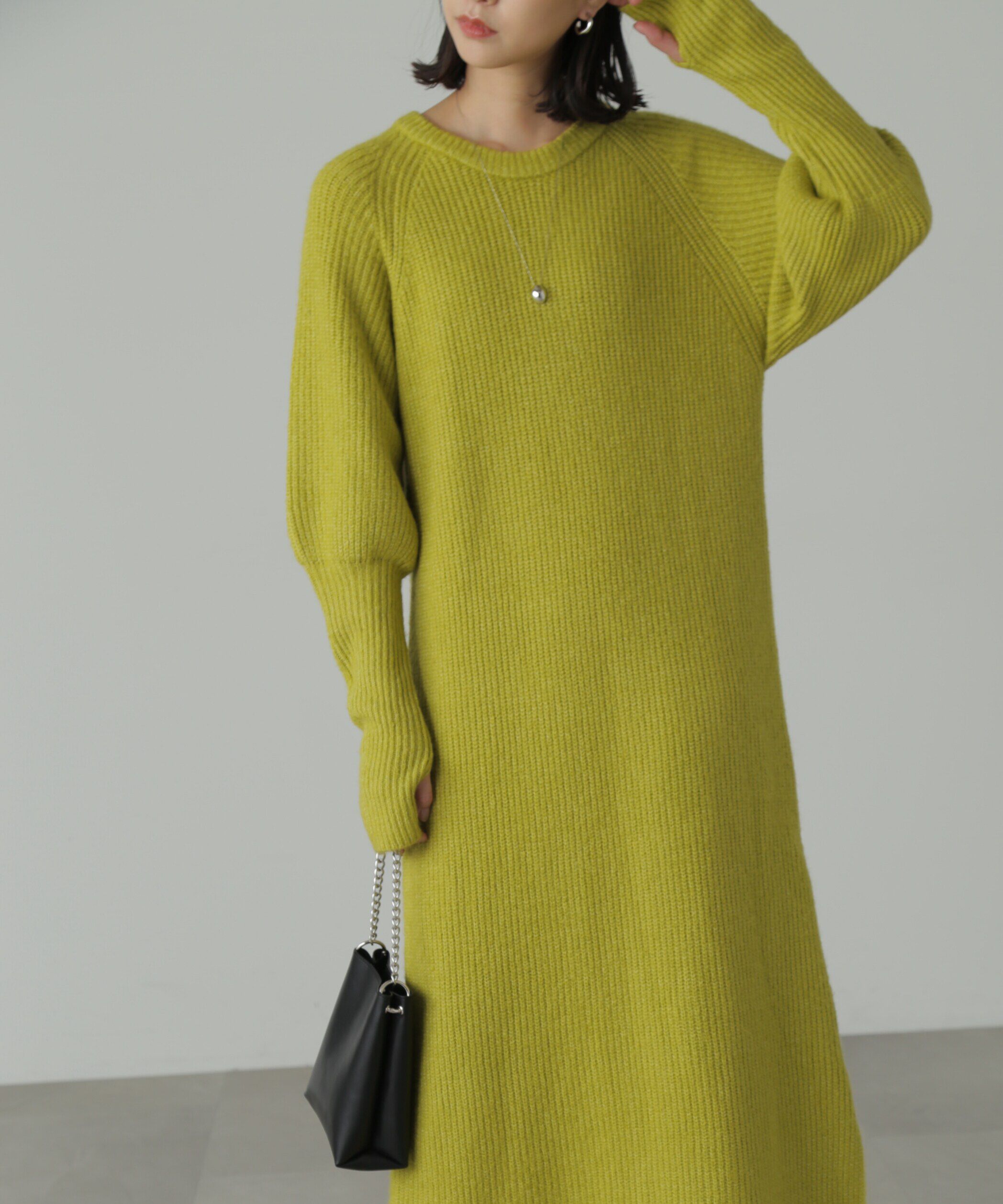  「ボリュームスリーブ畦ニットワンピース」|ワンピース|