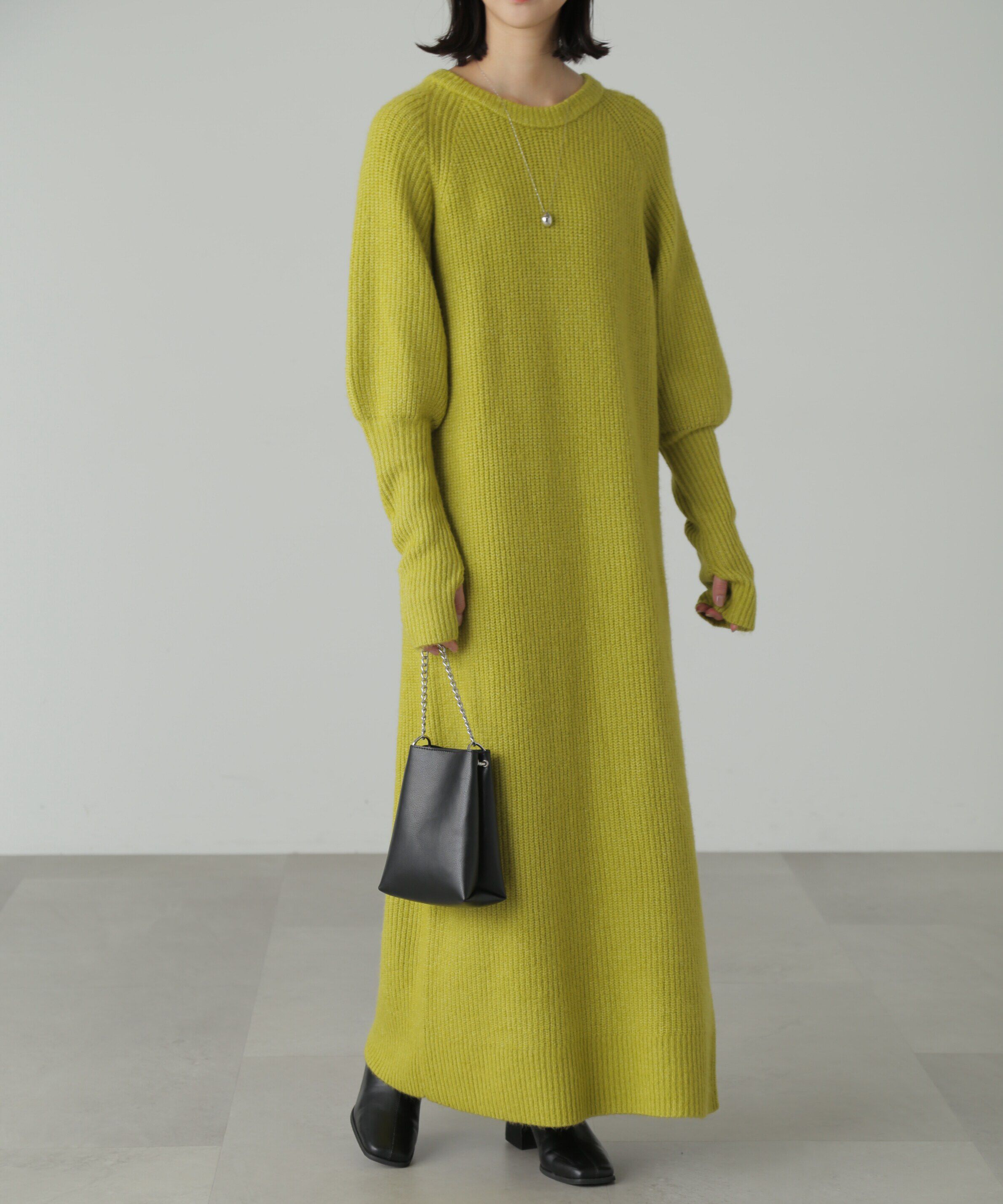  「ボリュームスリーブ畦ニットワンピース」|ワンピース|