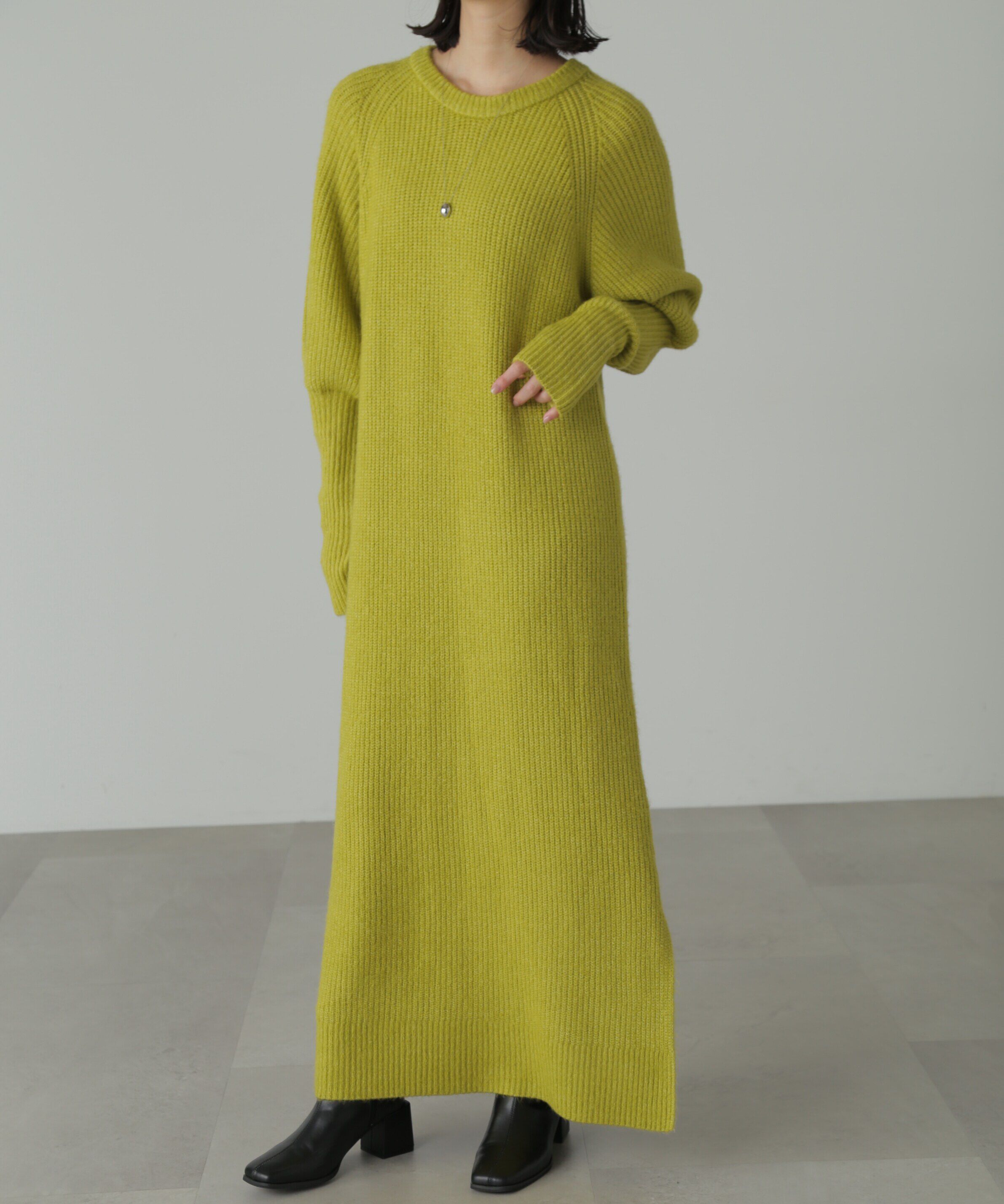  「ボリュームスリーブ畦ニットワンピース」|ワンピース|