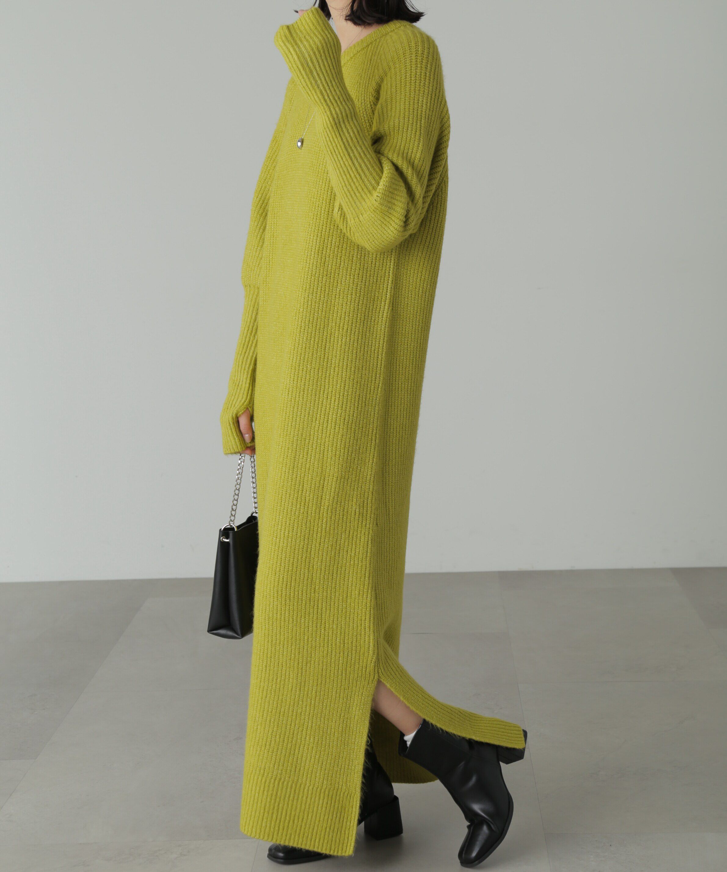  「ボリュームスリーブ畦ニットワンピース」|ワンピース|