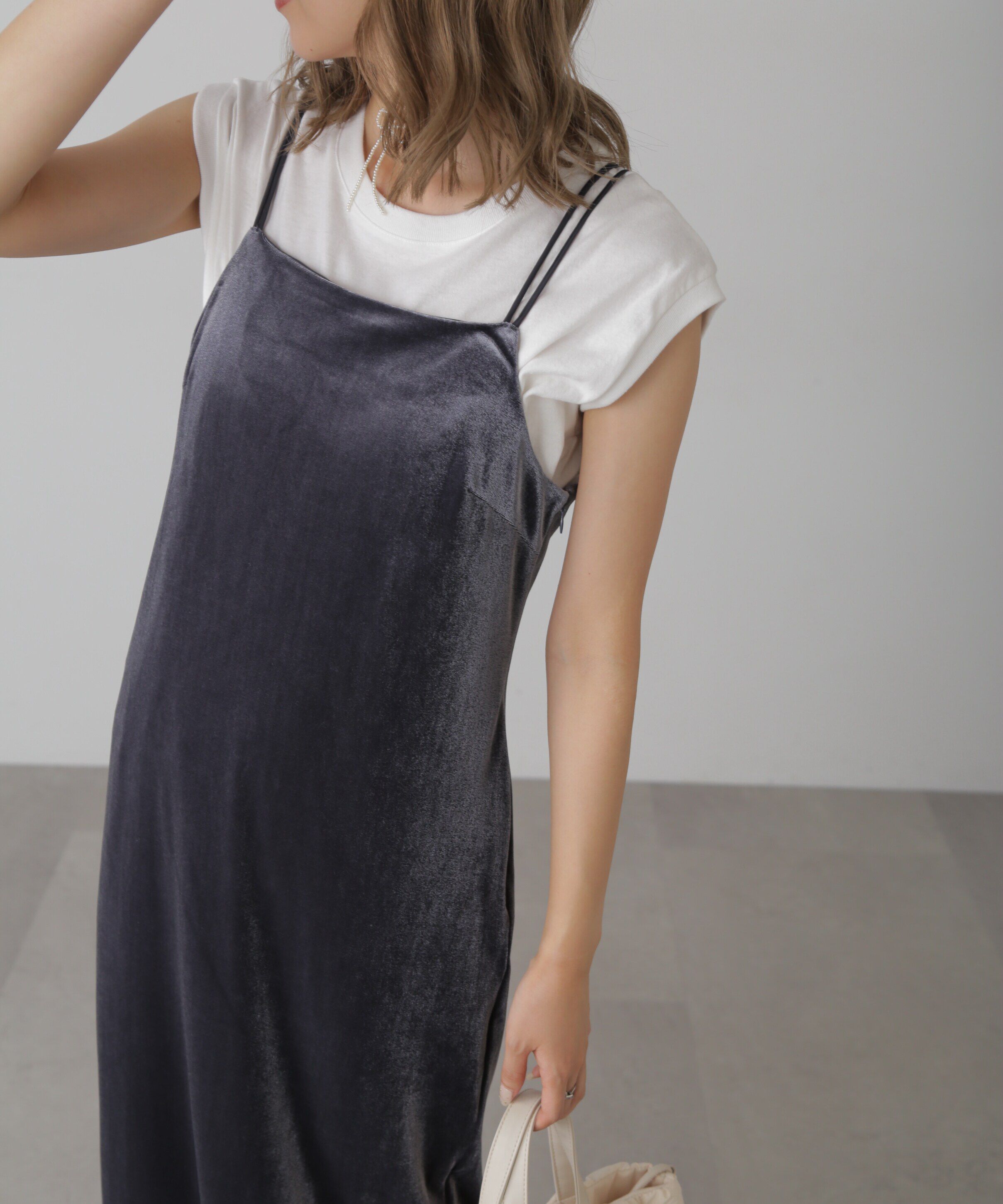  「2ストラップベロアキャミワンピース」|ワンピース|