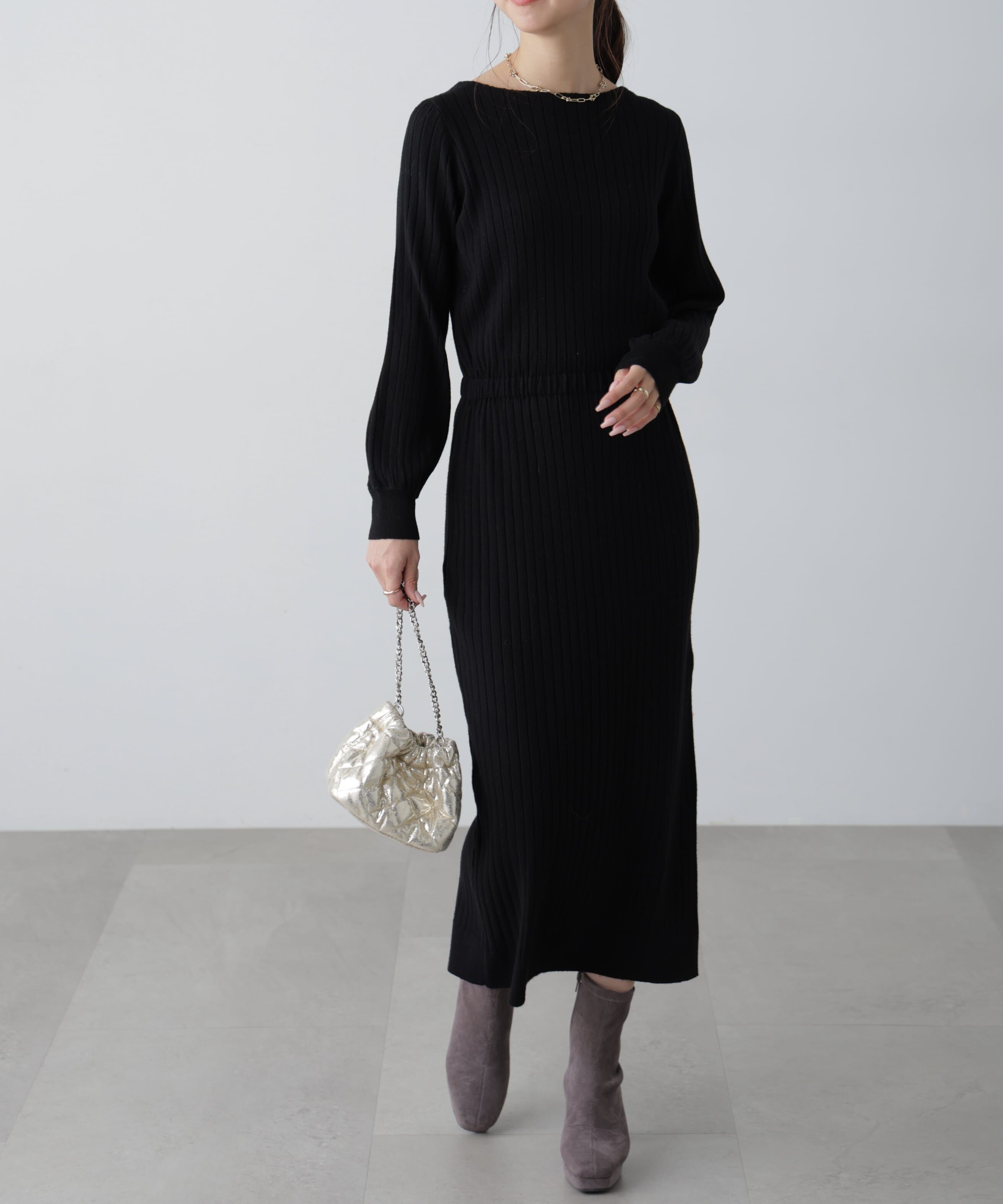  「ボートネックニットワンピース」|ワンピース|