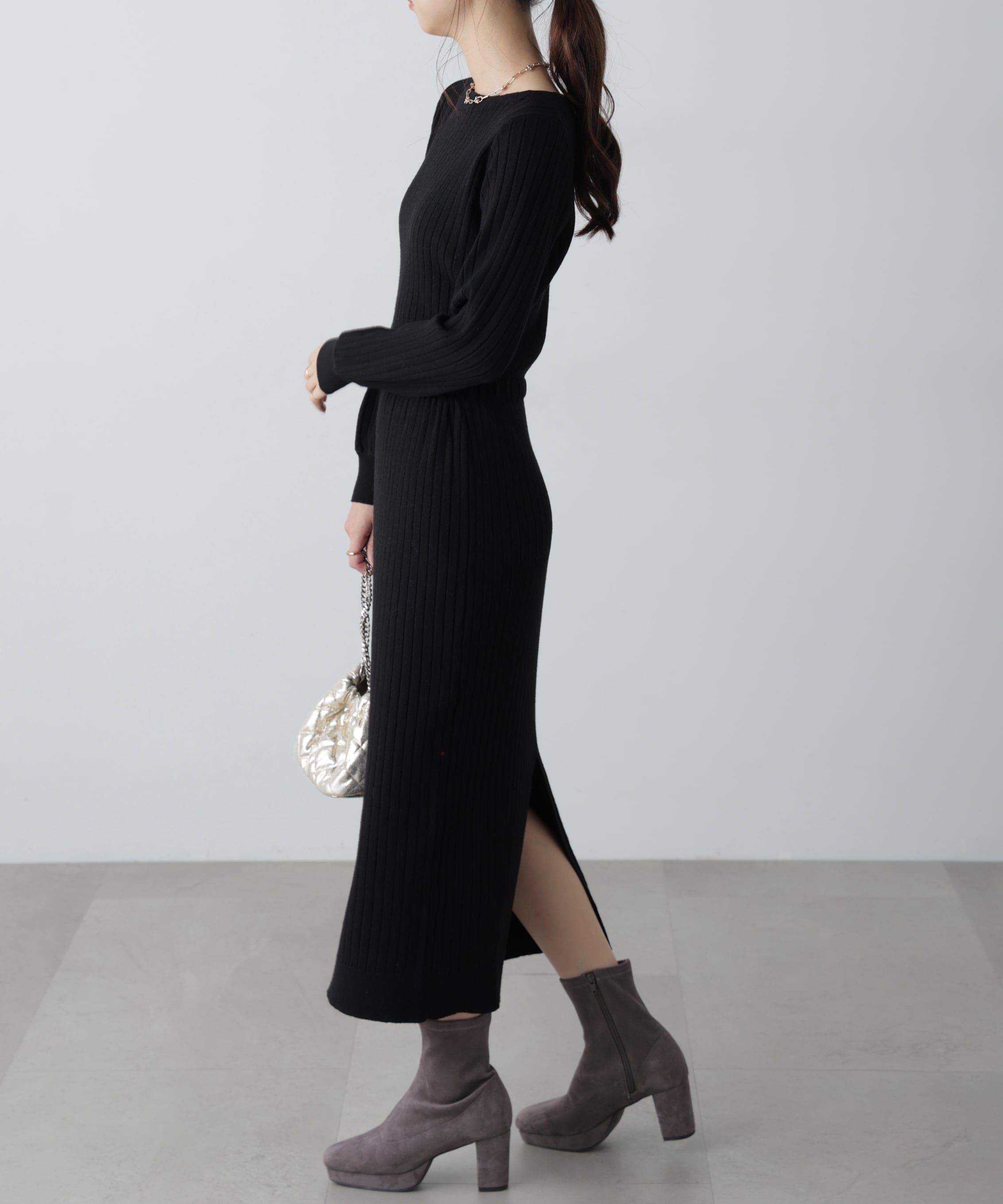  「ボートネックニットワンピース」|ワンピース|