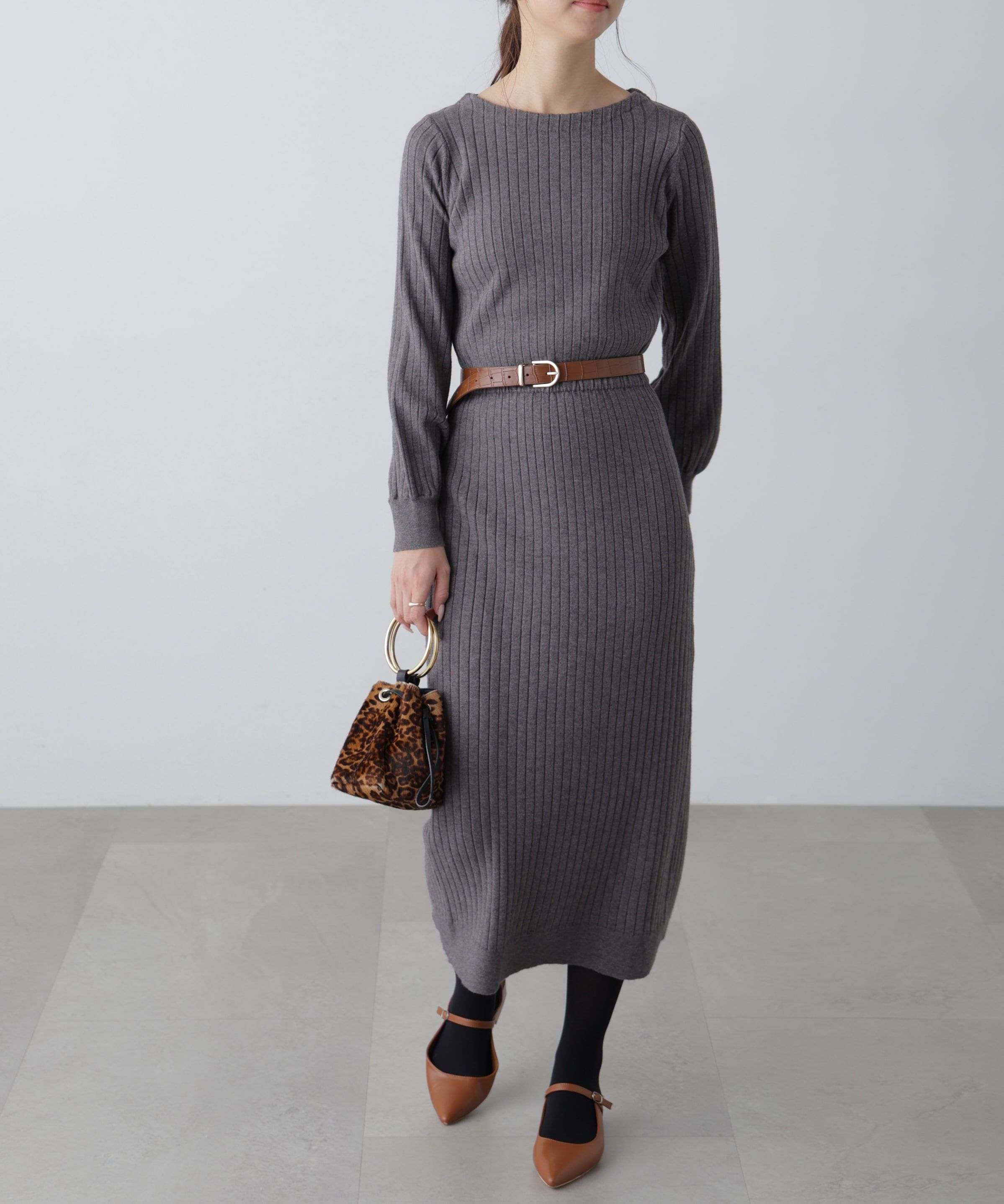  「ボートネックニットワンピース」|ワンピース|