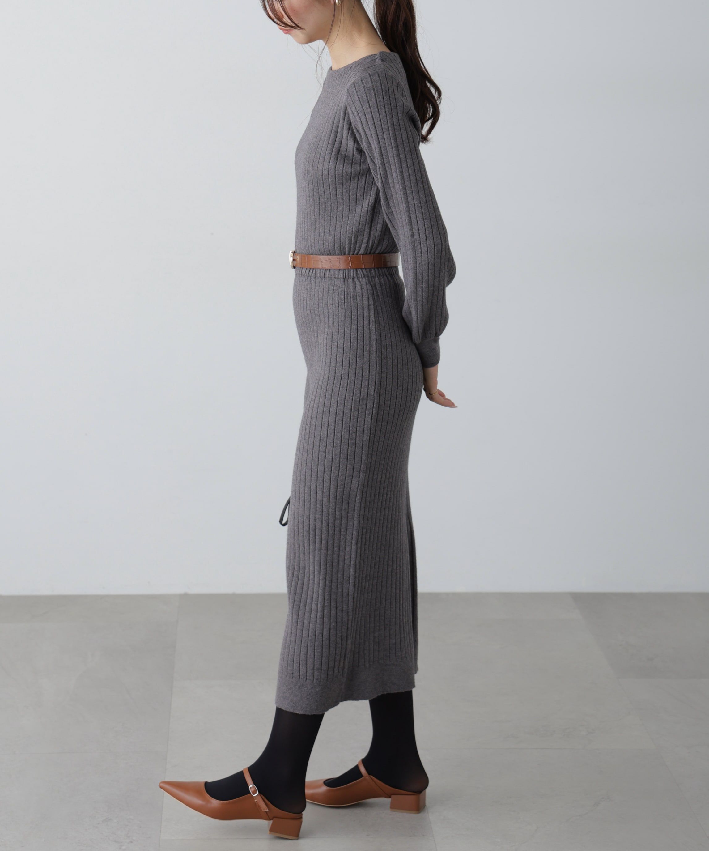  「ボートネックニットワンピース」|ワンピース|