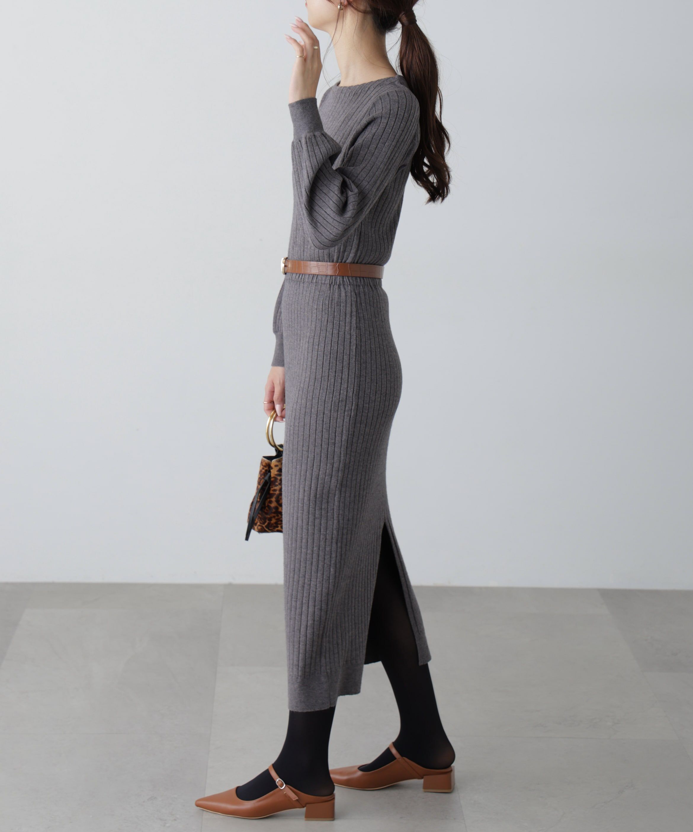  「ボートネックニットワンピース」|ワンピース|