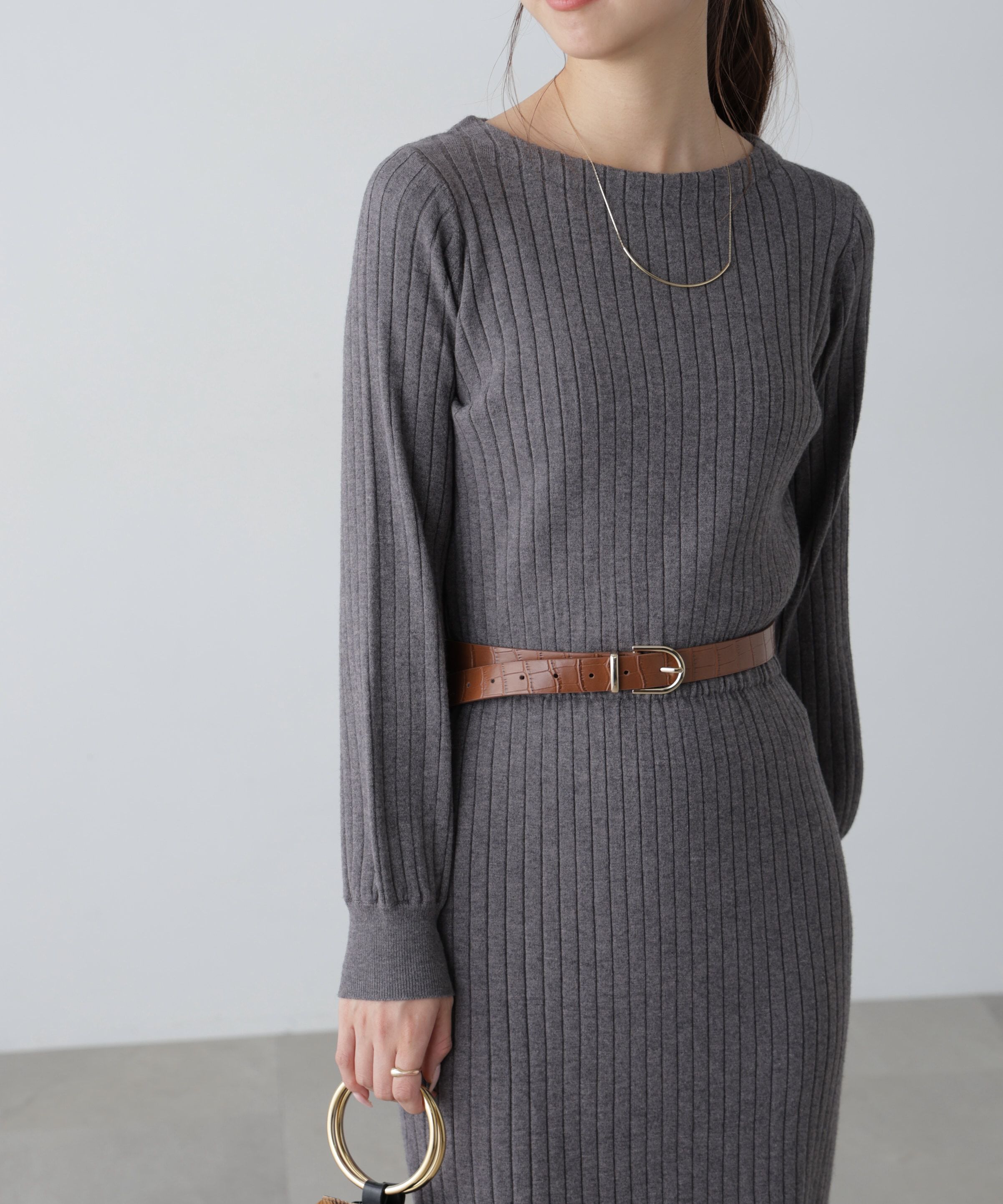  「ボートネックニットワンピース」|ワンピース|