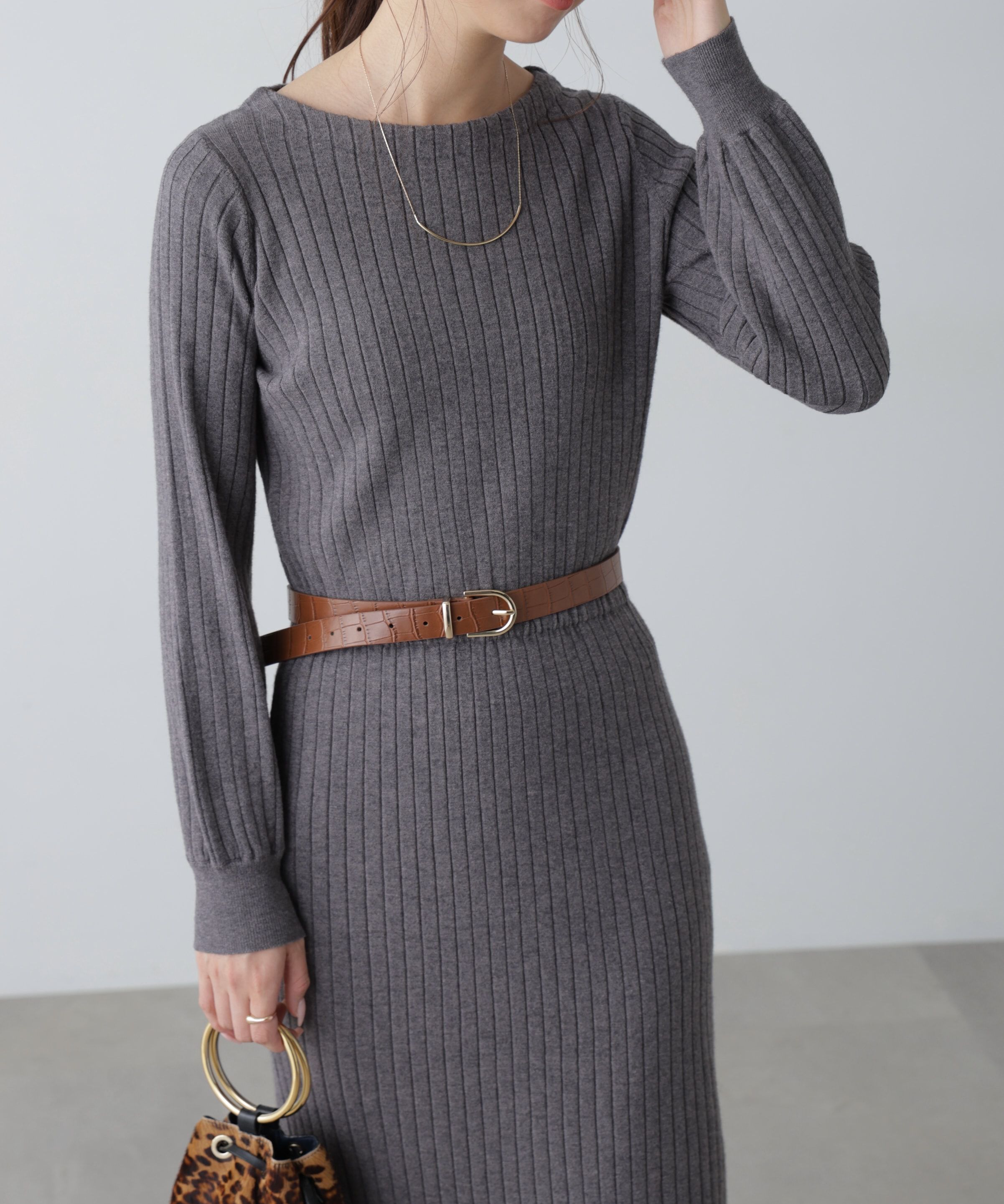  「ボートネックニットワンピース」|ワンピース|