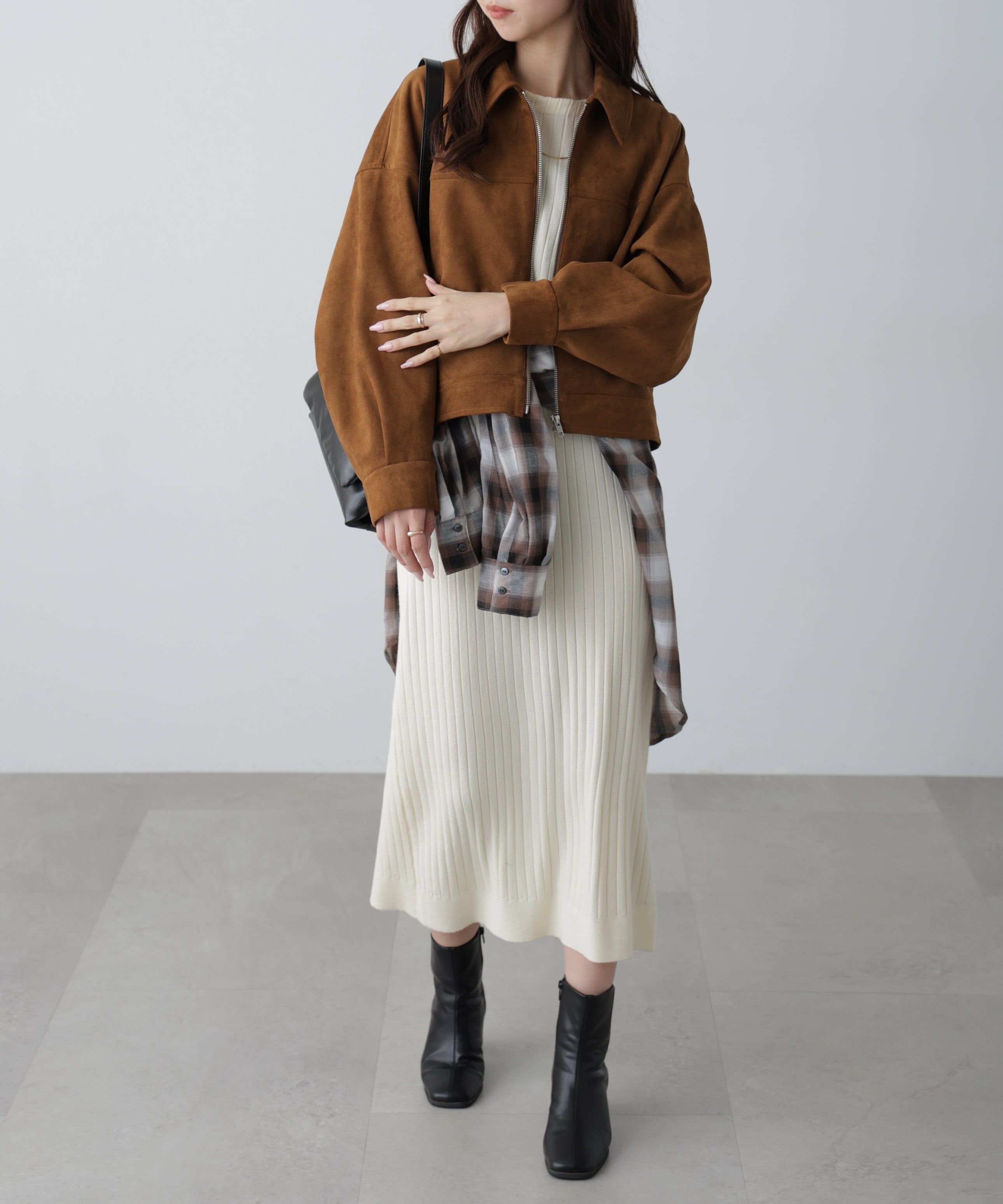  「ボートネックニットワンピース」|ワンピース|