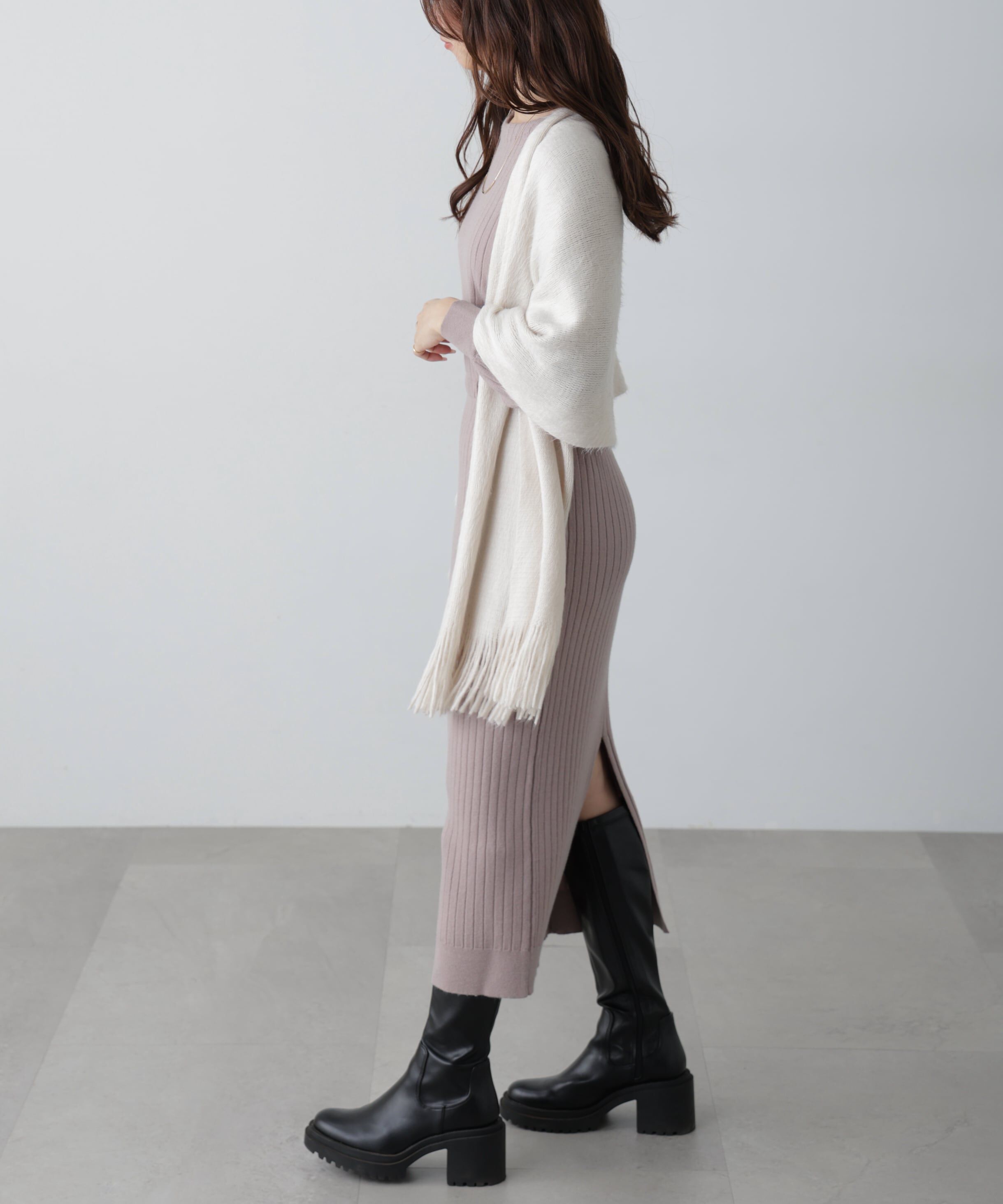  「ボートネックニットワンピース」|ワンピース|