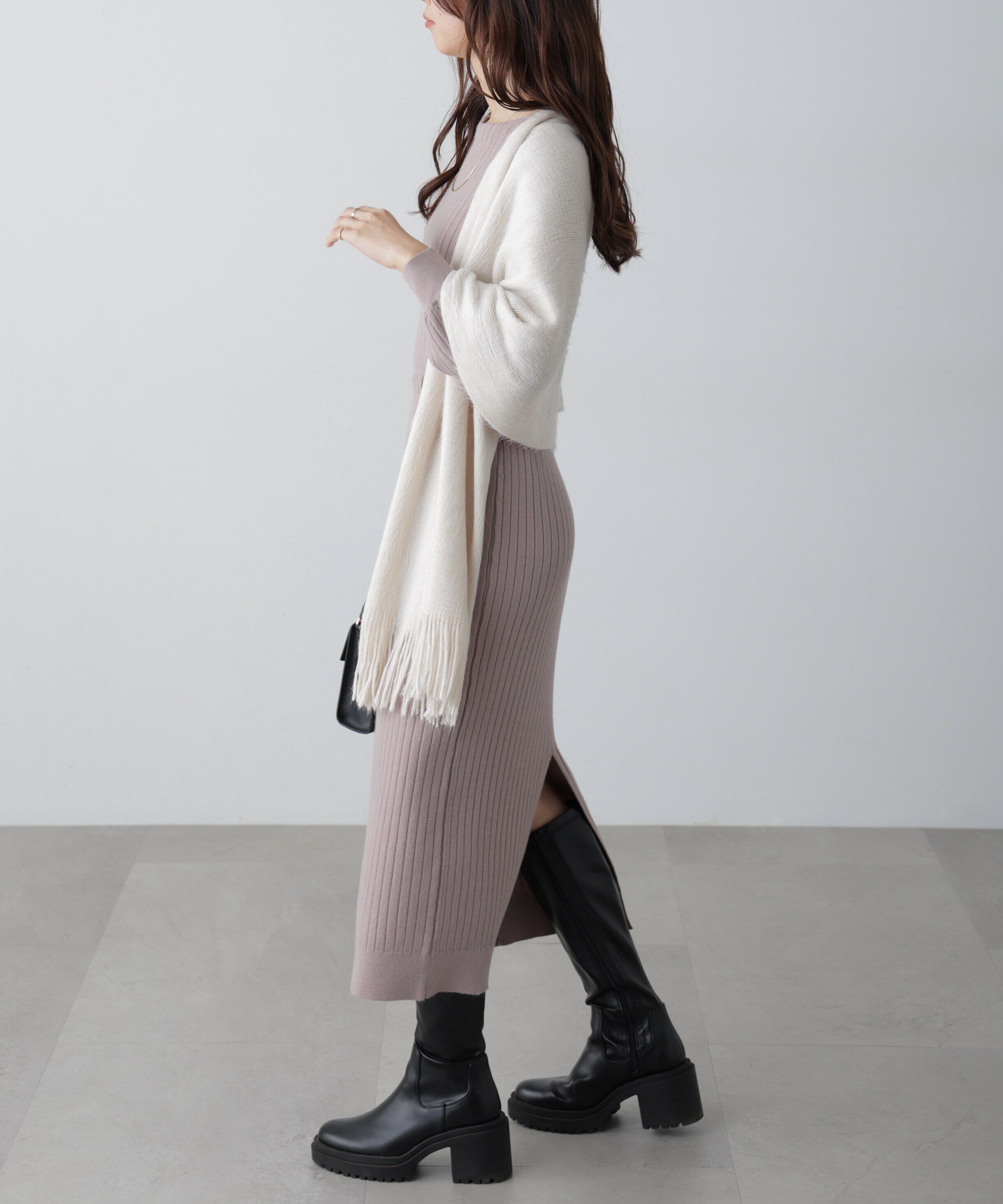  「ボートネックニットワンピース」|ワンピース|