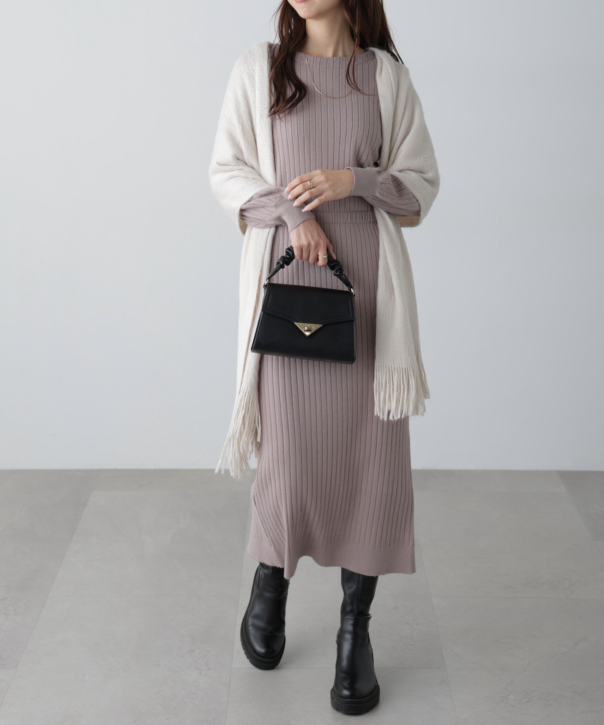  「ボートネックニットワンピース」|ワンピース|