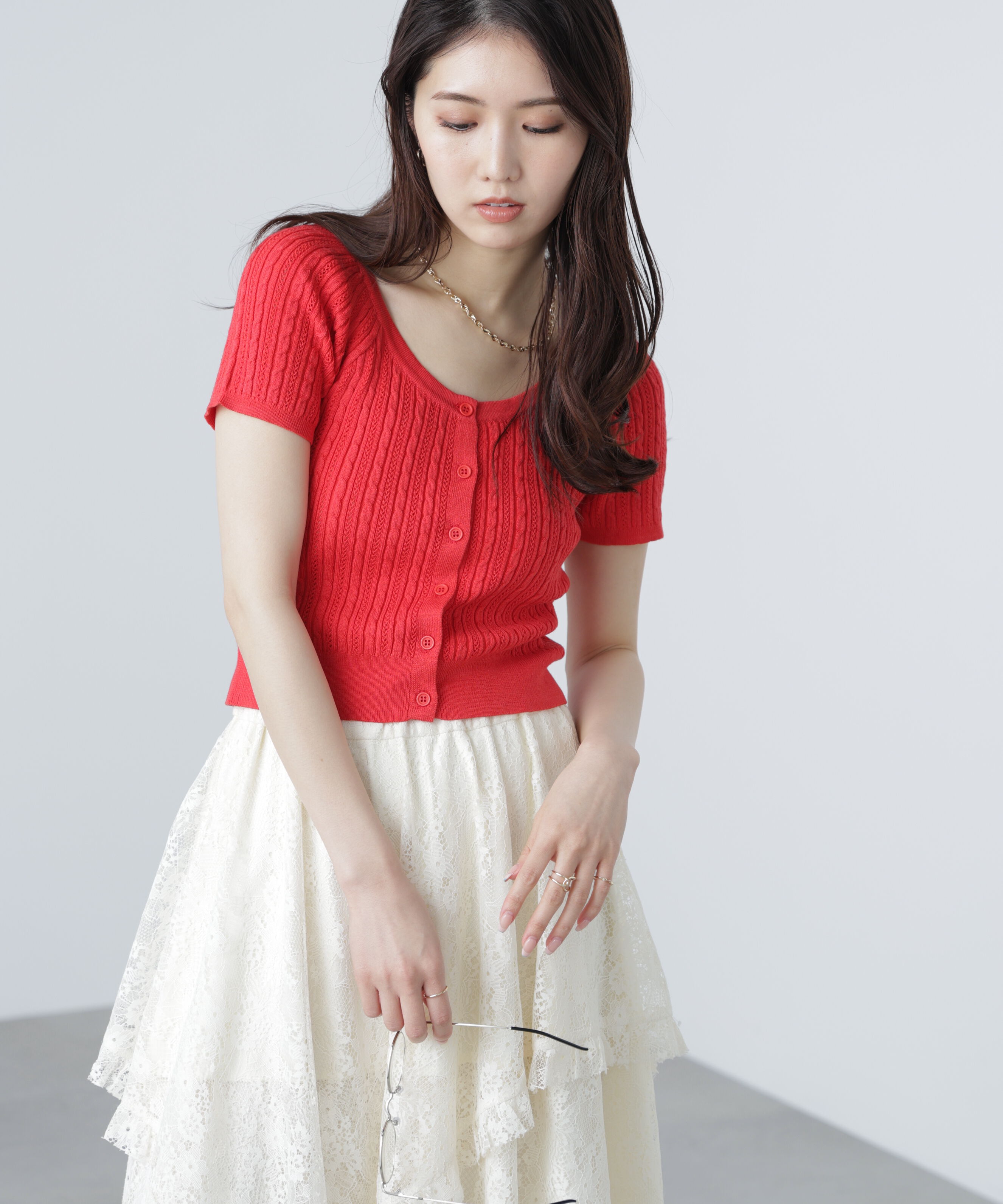  「ミニケーブルショートカーディガン」|ニット・セーター|