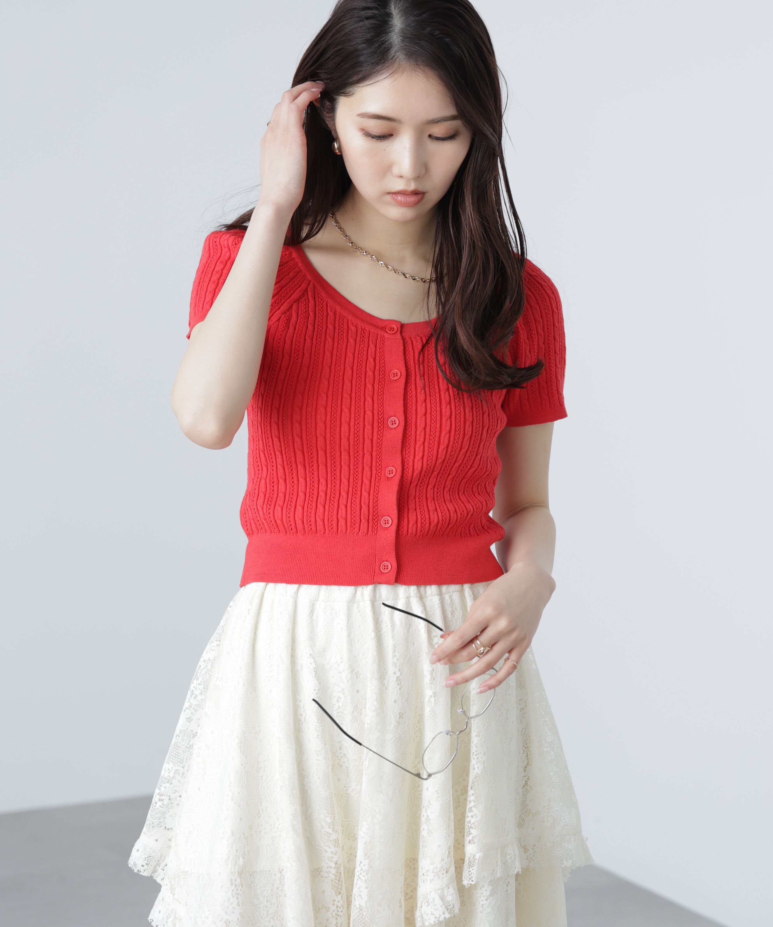  「ミニケーブルショートカーディガン」|ニット・セーター|