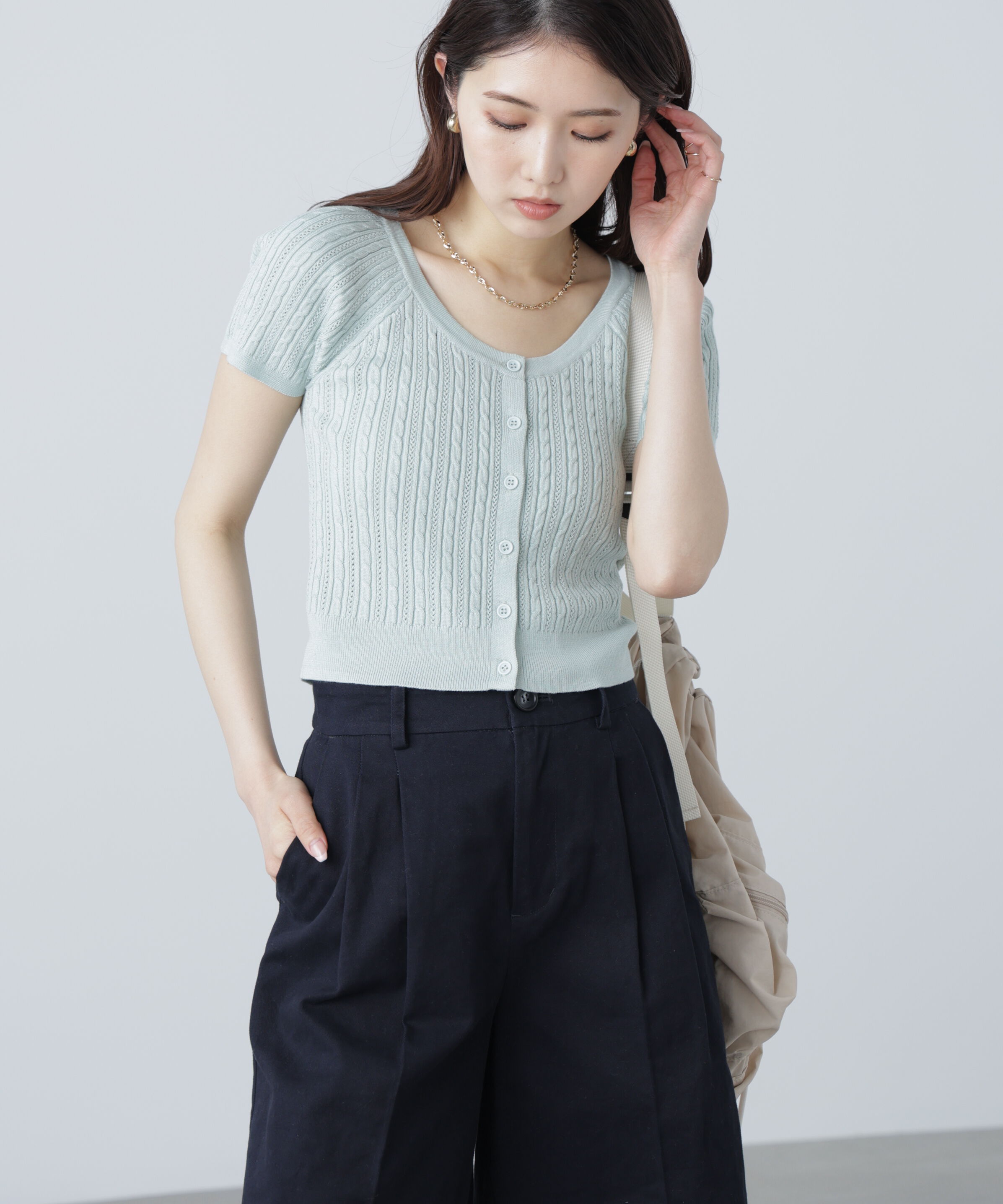  「ミニケーブルショートカーディガン」|ニット・セーター|