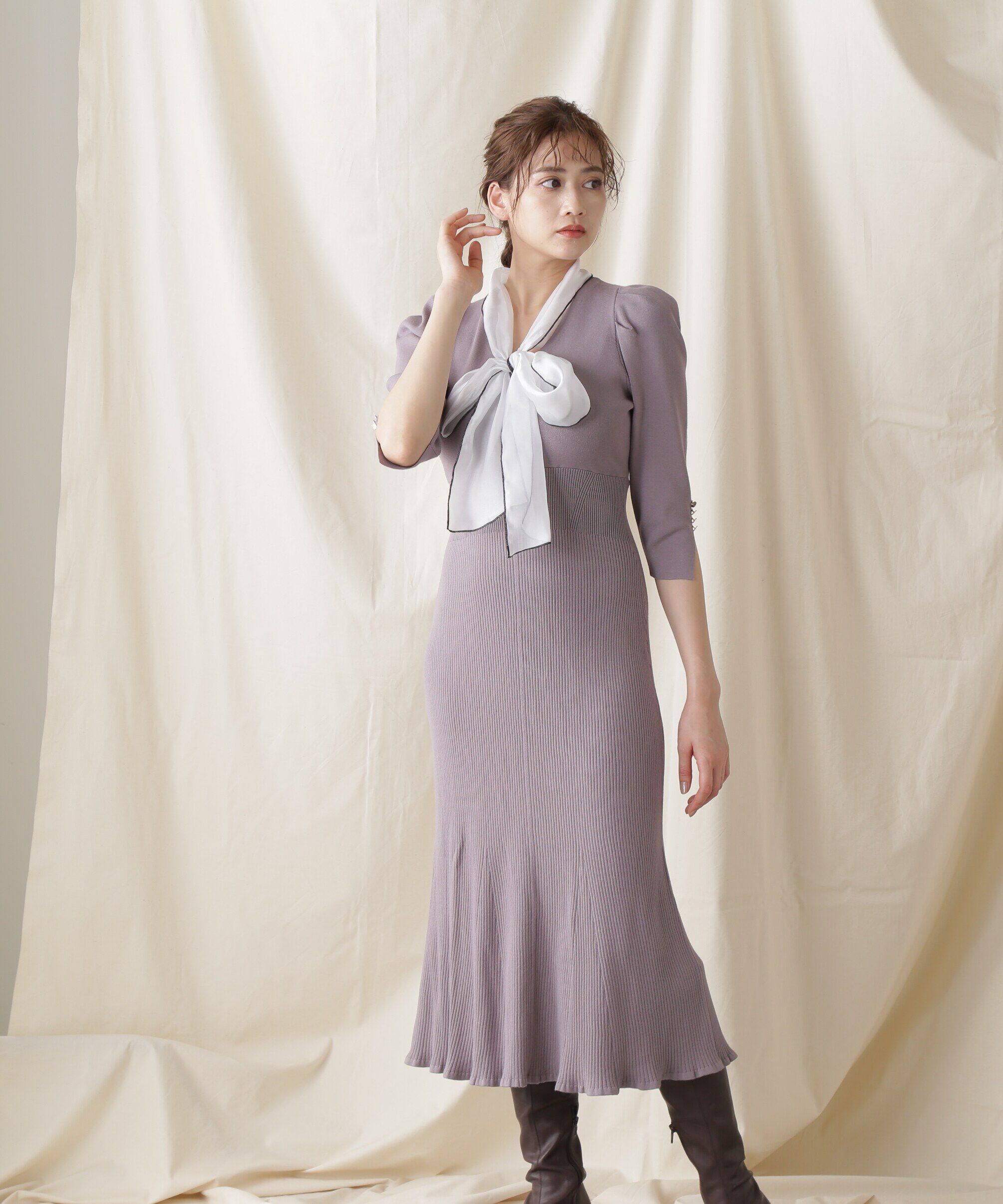  「メロ―ボウタイマーメイドニットワンピース」|ワンピース|