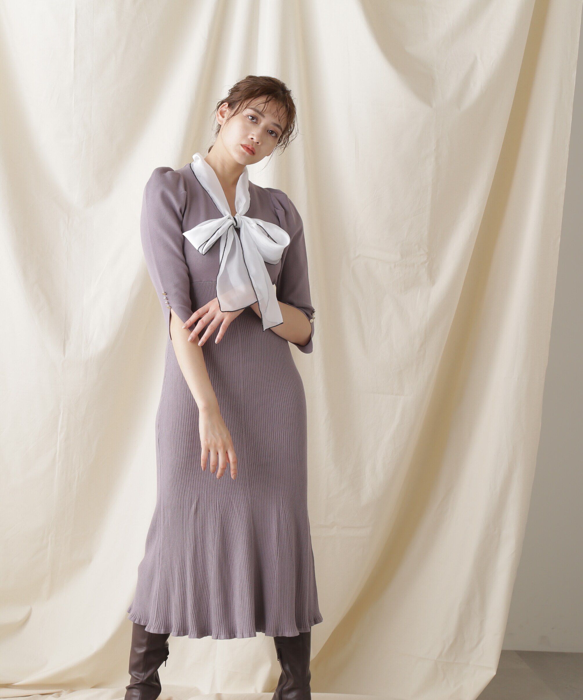  「メロ―ボウタイマーメイドニットワンピース」|ワンピース|