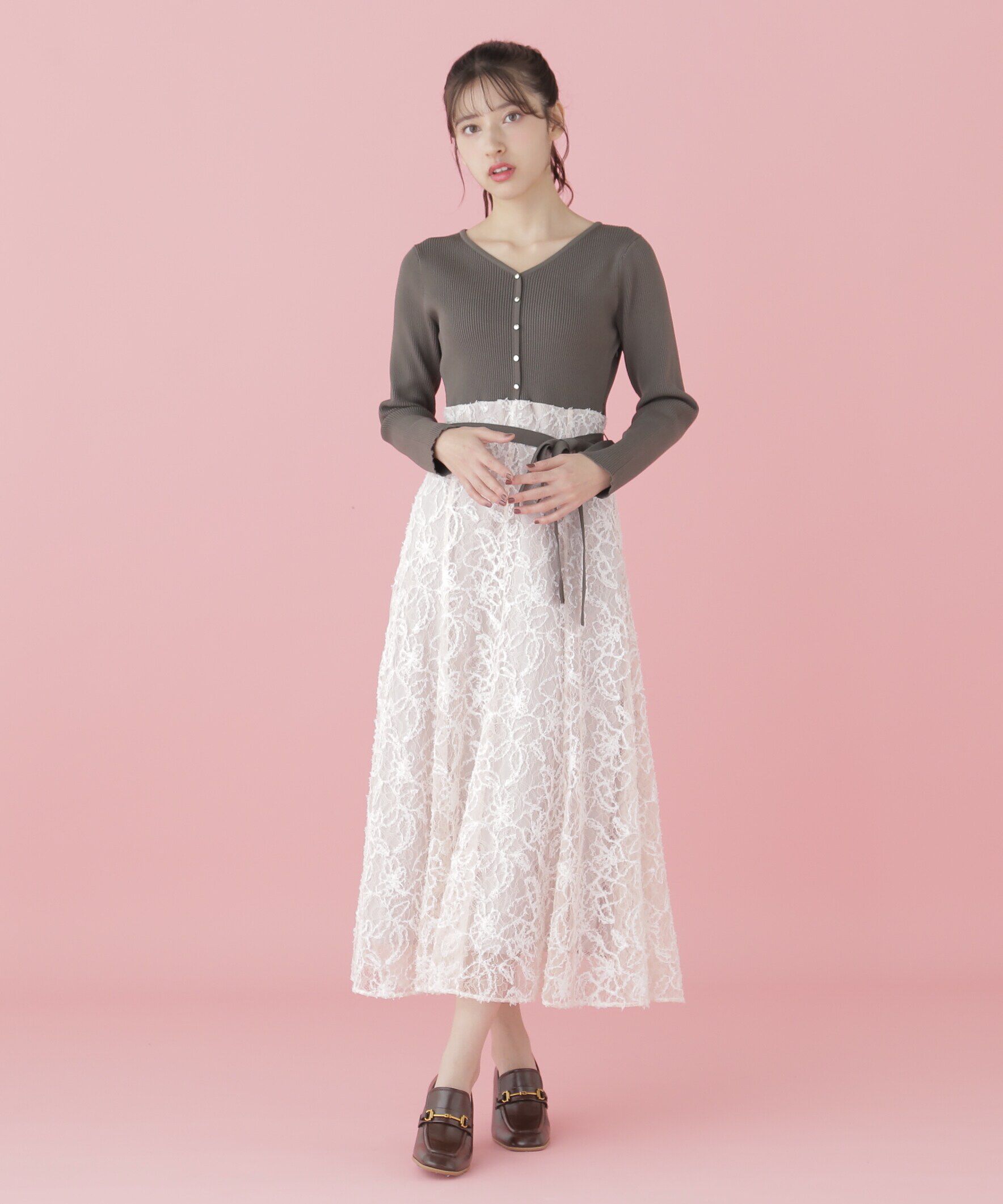  「モール刺繍レースドッキングワンピース」|ワンピース|