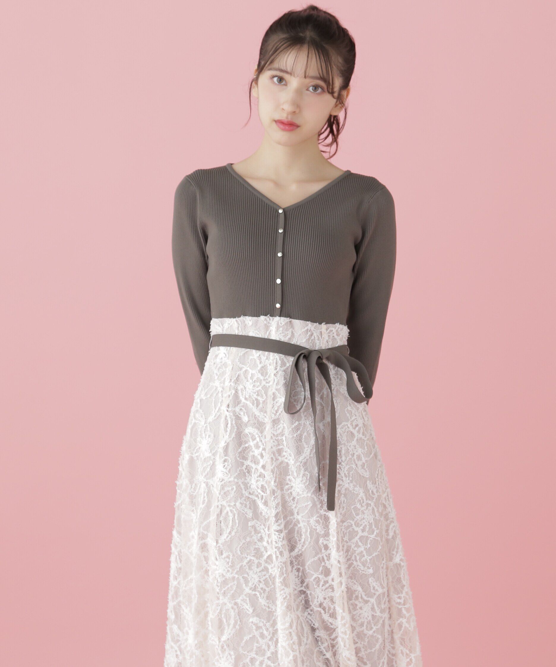  「モール刺繍レースドッキングワンピース」|ワンピース|