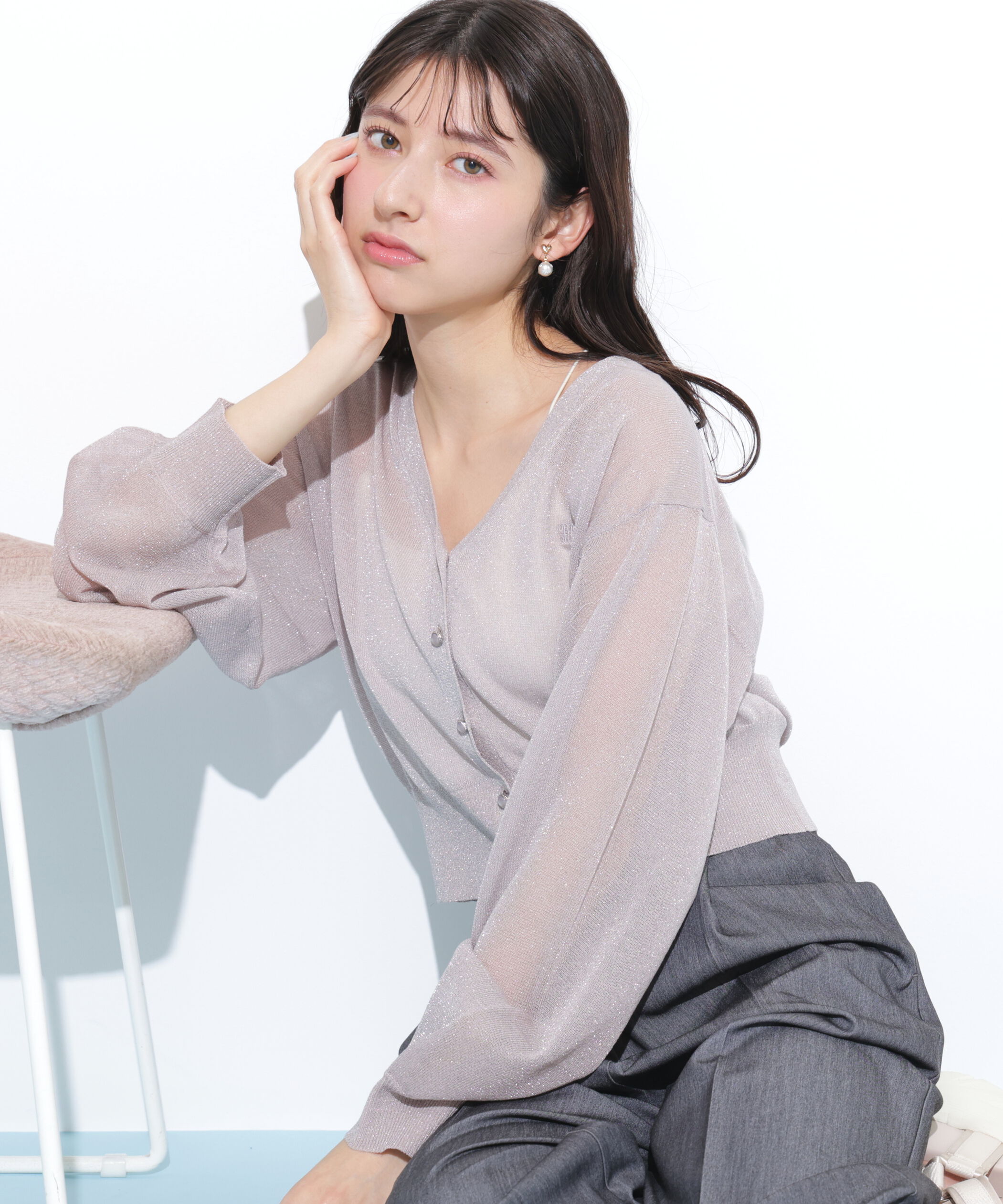  「シャイニーシアーカーディガン」|ニット・セーター|ピンク