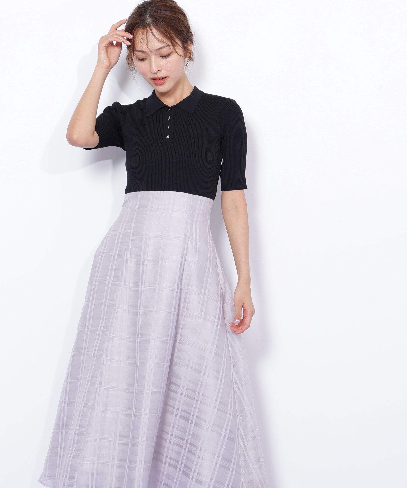  「ポロ衿ドッキングワンピース」|ワンピース|