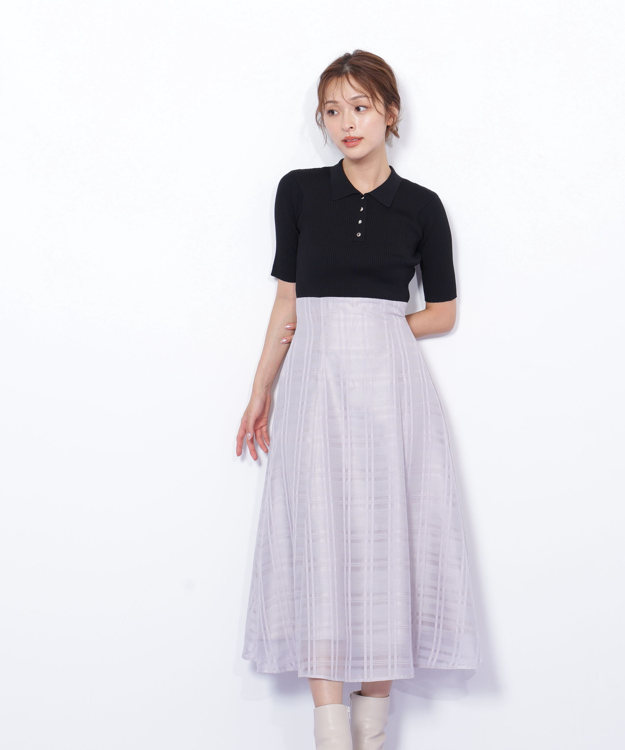  「ポロ衿ドッキングワンピース」|ワンピース|