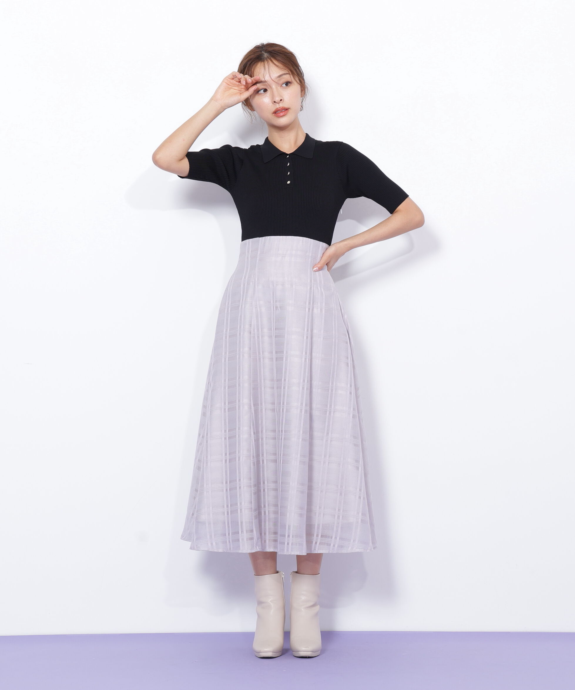  「ポロ衿ドッキングワンピース」|ワンピース|