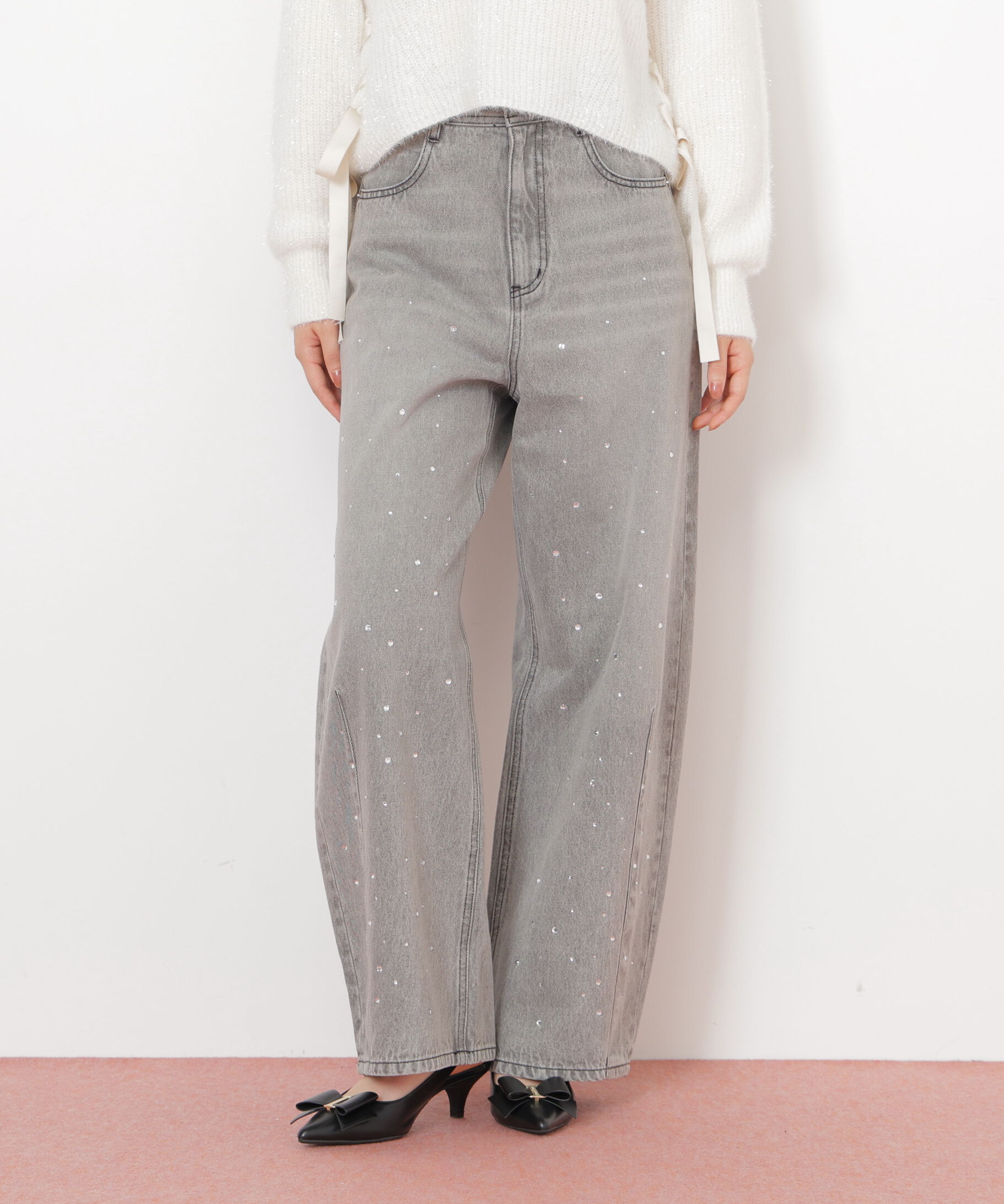  「ビジュートッピングデニムパンツ」|その他|ブラック