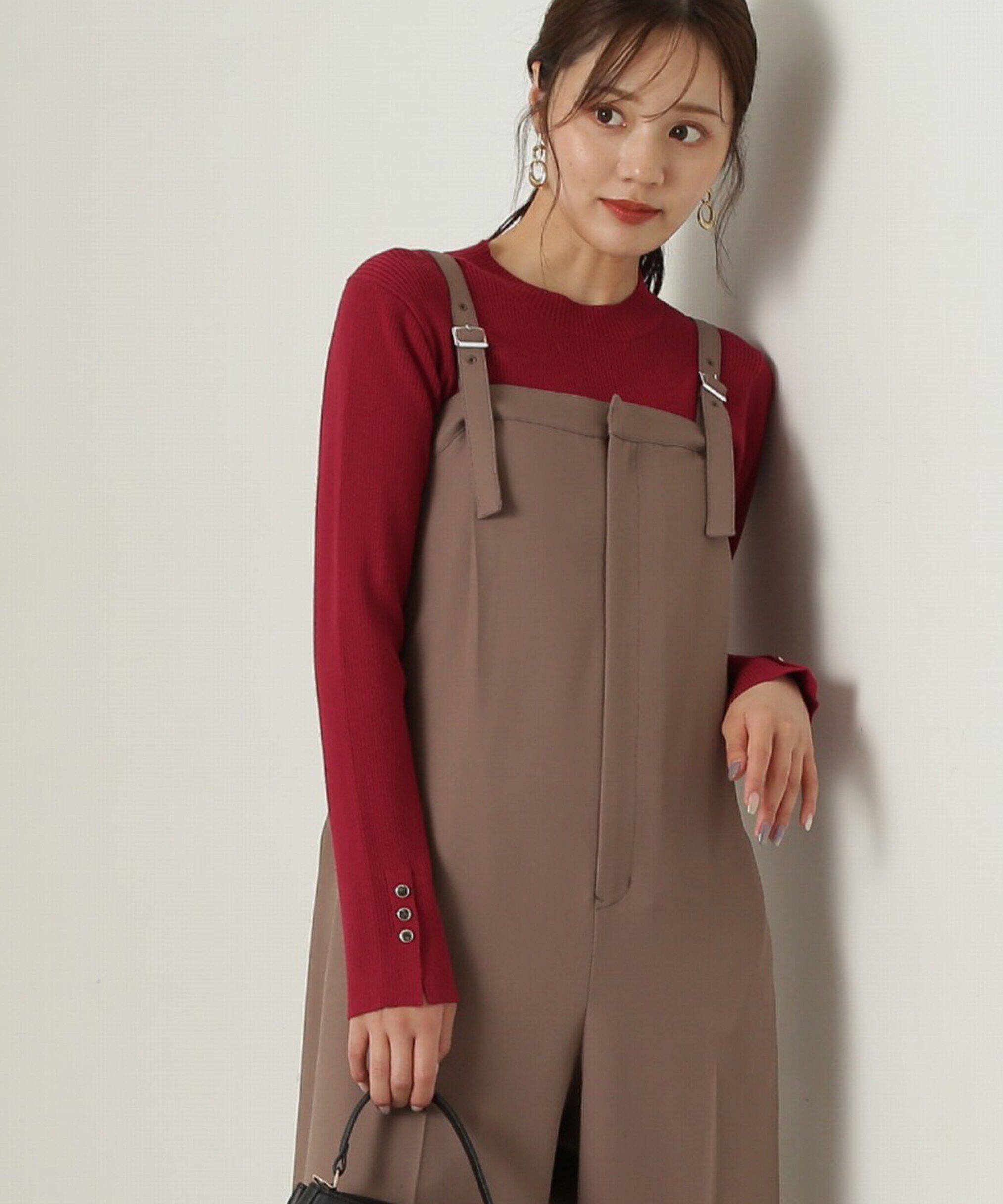 PROPORTION BODY DRESSING「釦付きボトルネックリブニット」|ニット・セーター|レッド