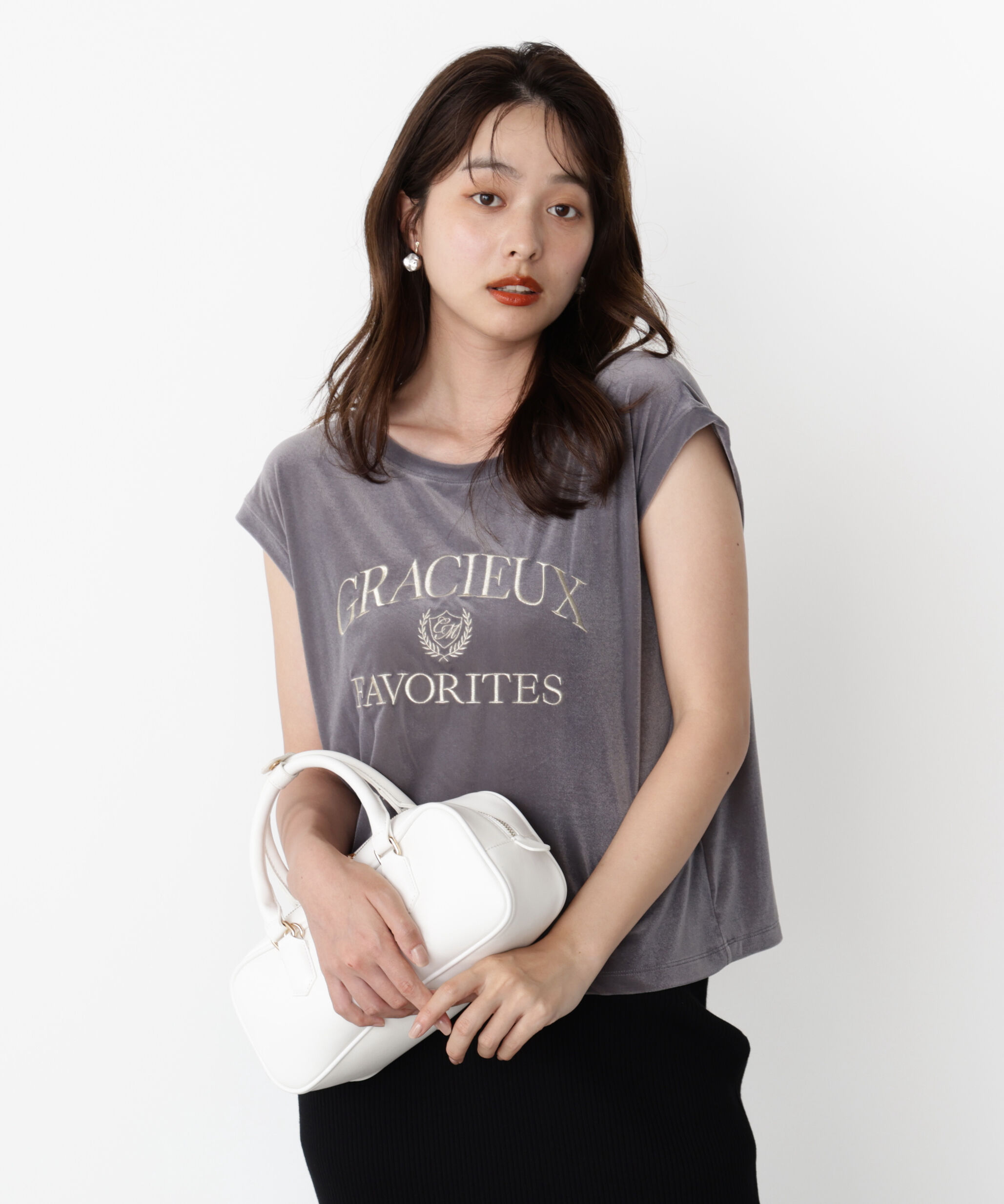 PROPORTION BODY DRESSING「＜ハンドウォッシャブル＞シアーベロア刺繍Tシャツ」|Tシャツ・カットソー|