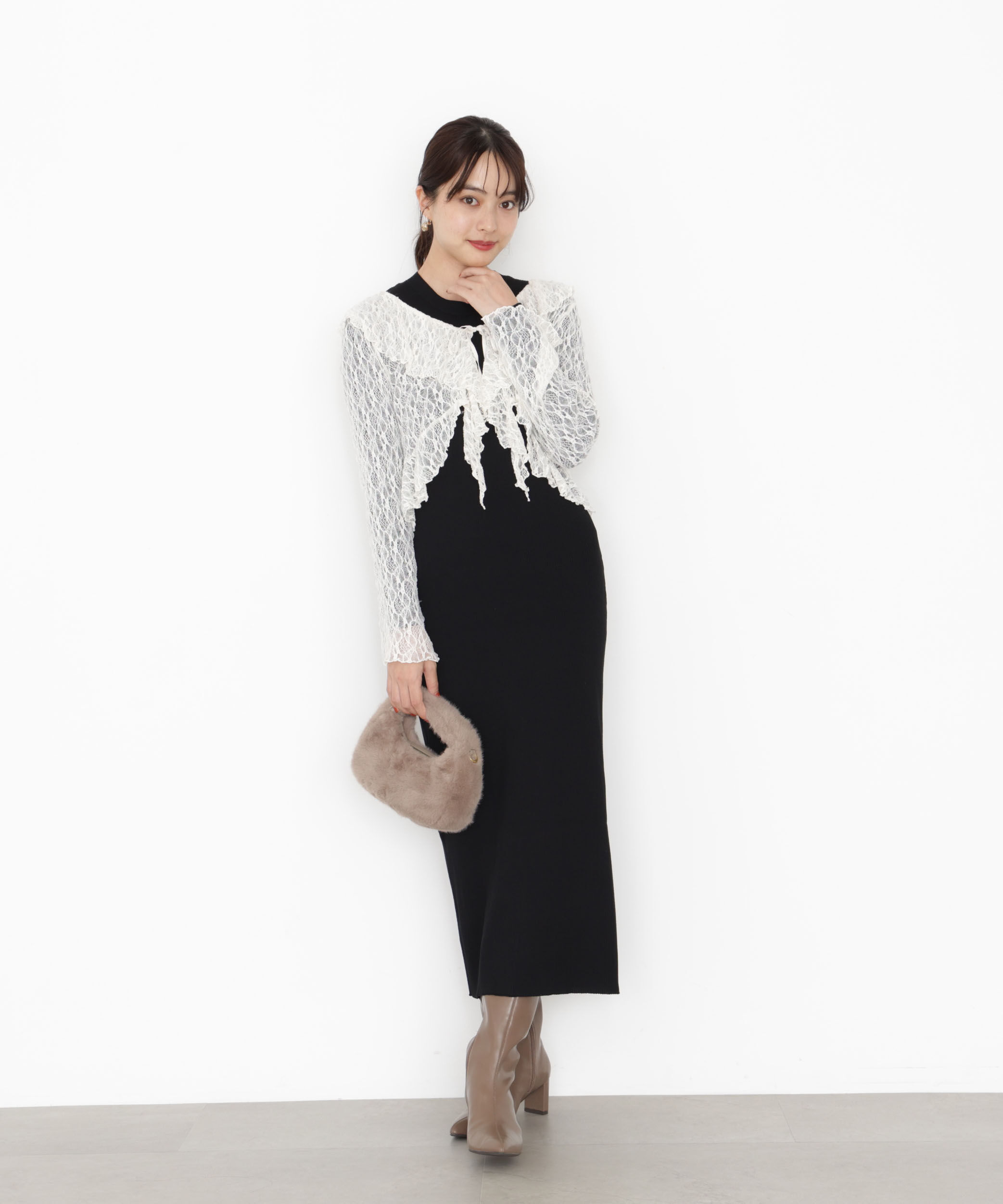 PROPORTION BODY DRESSING「フリルレースセットニットワンピース」|ワンピース|ブラック&times;エク
