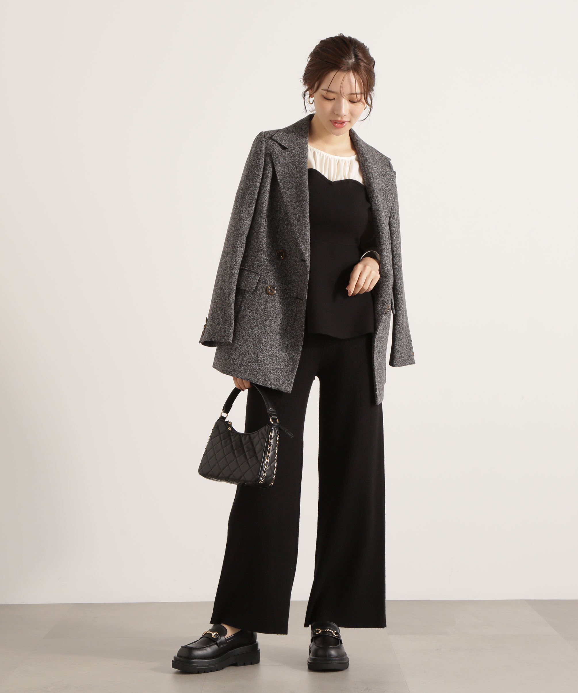 PROPORTION BODY DRESSING「＜ウォッシャブル＞シアードッキングペプラムニットSETUP」|ワンピース|