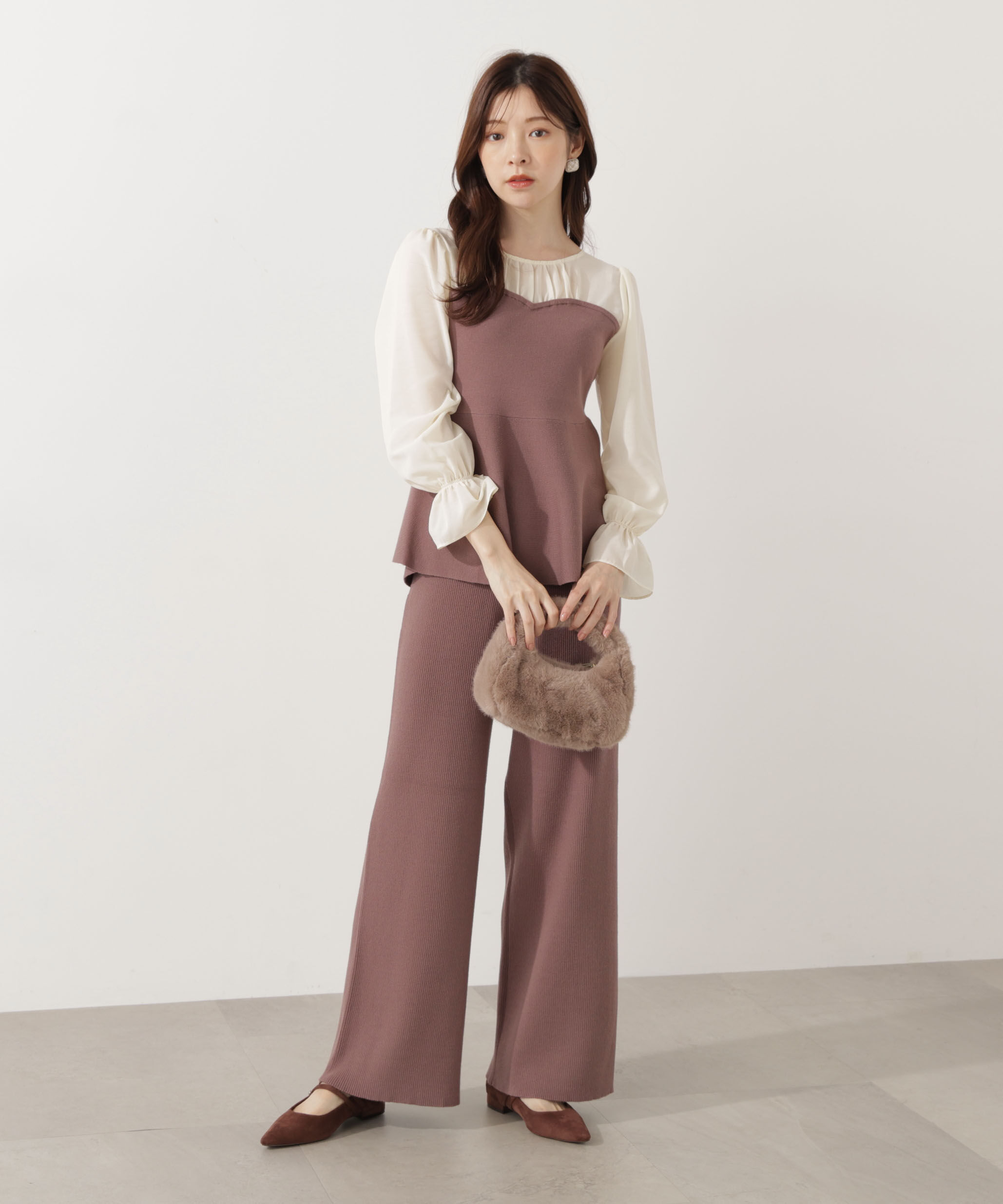 PROPORTION BODY DRESSING「＜ウォッシャブル＞シアードッキングペプラムニットSETUP」|ワンピース|エクリュ&times;モ  1