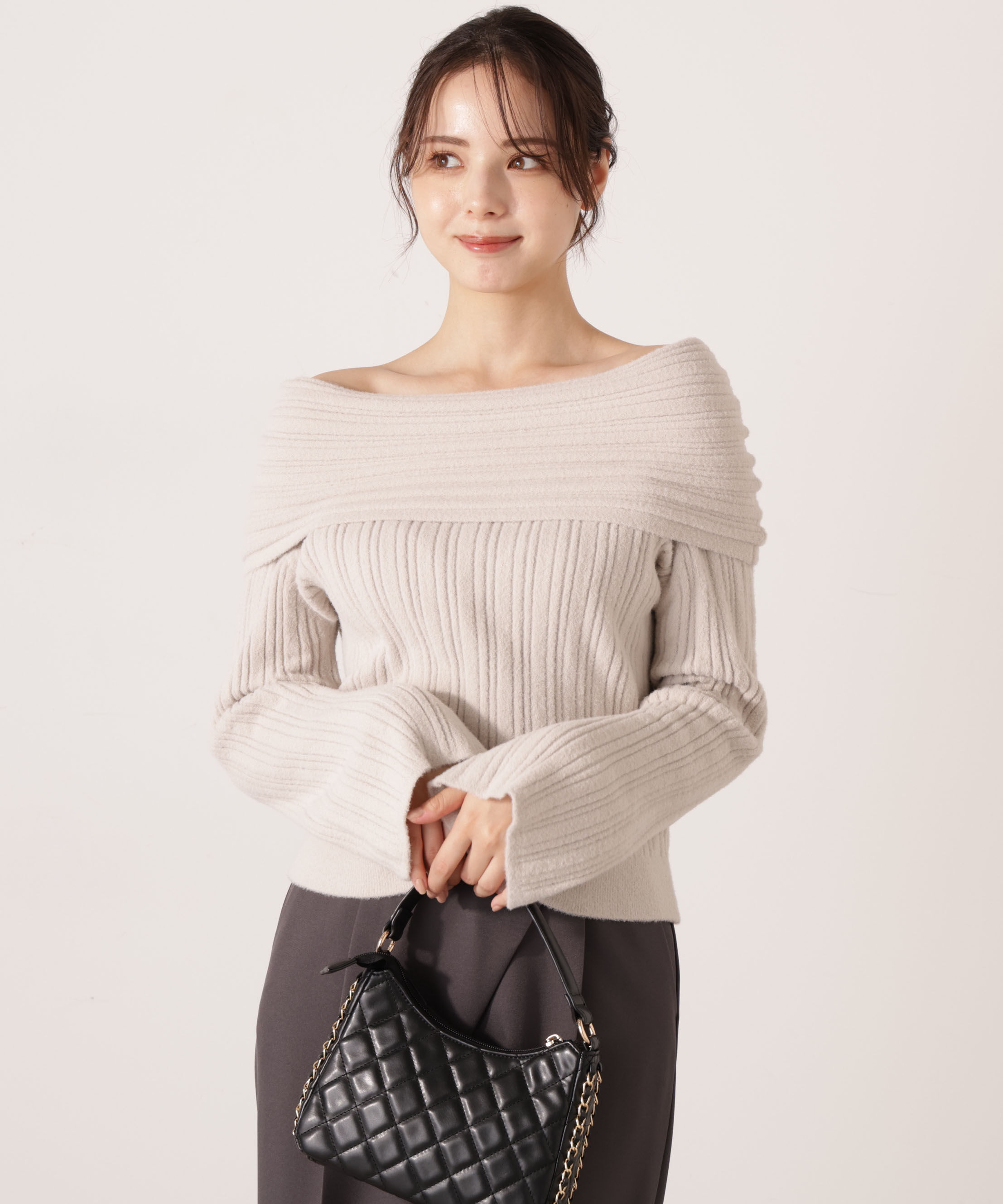 PROPORTION BODY DRESSING「ランダムリブオフショルニット 25AW」|ニット・セーター|