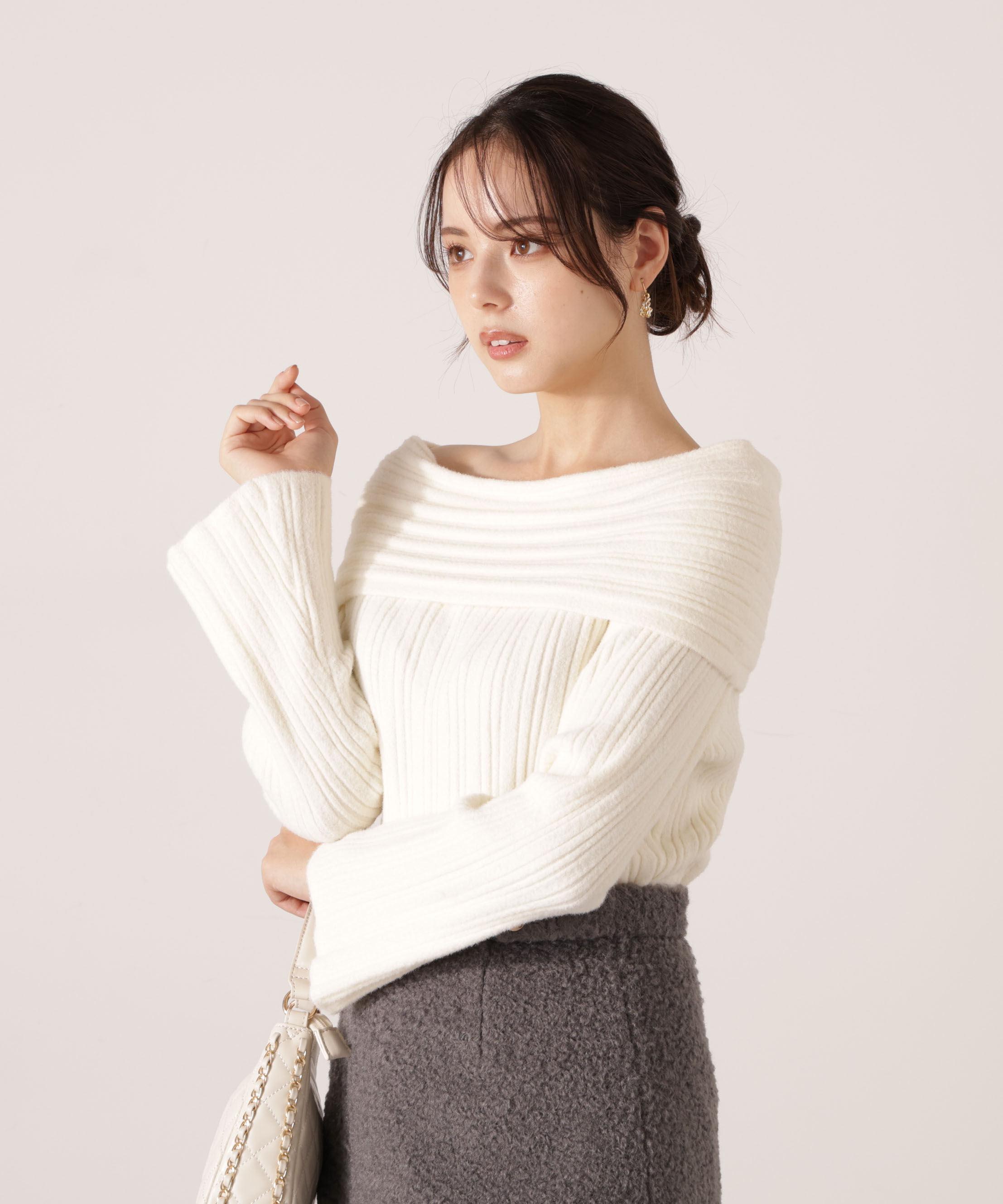 PROPORTION BODY DRESSING「ランダムリブオフショルニット 25AW」|ニット・セーター|