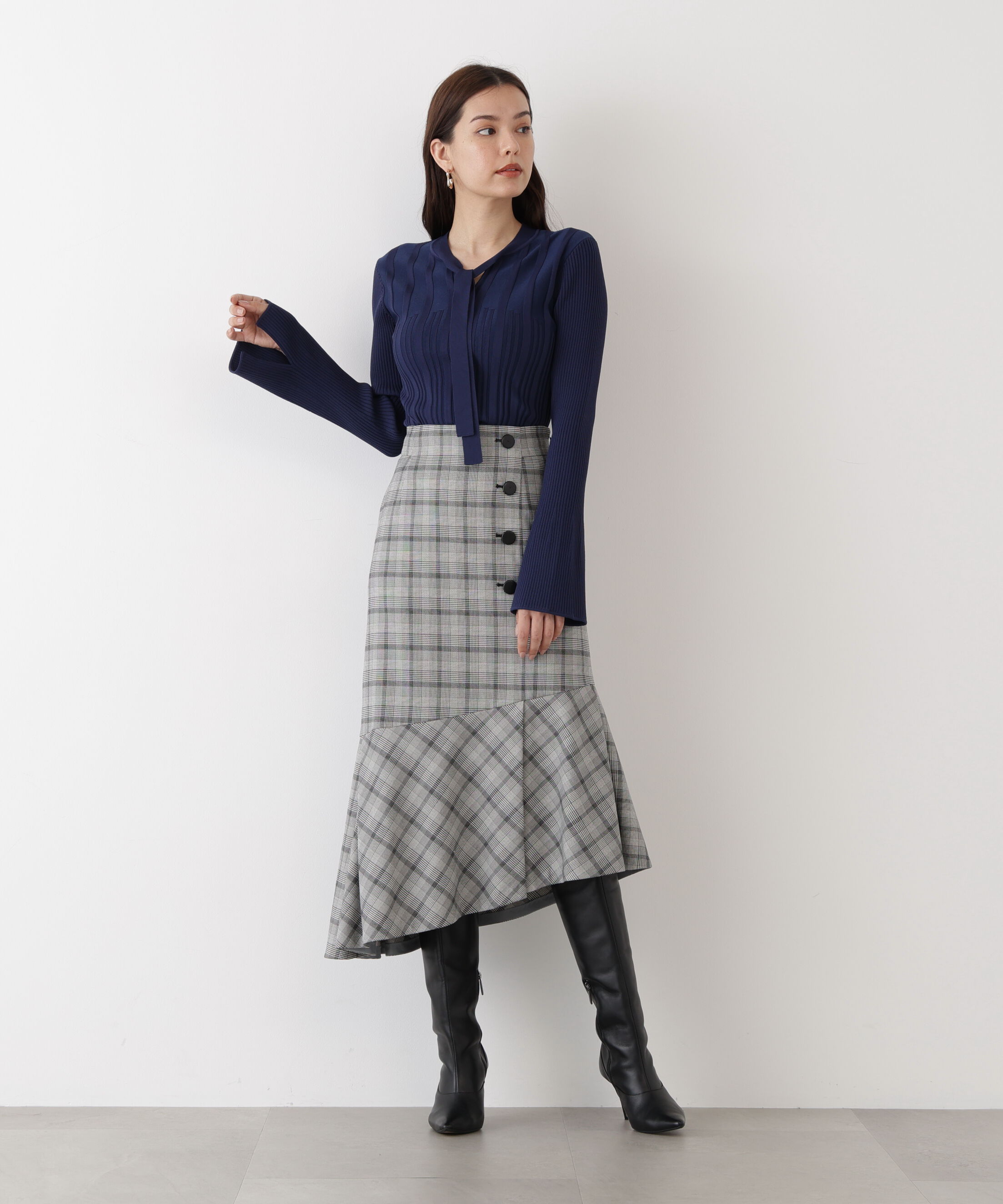  「◆グレンチェックアシンメトリーラッフルスカート」|スカート|