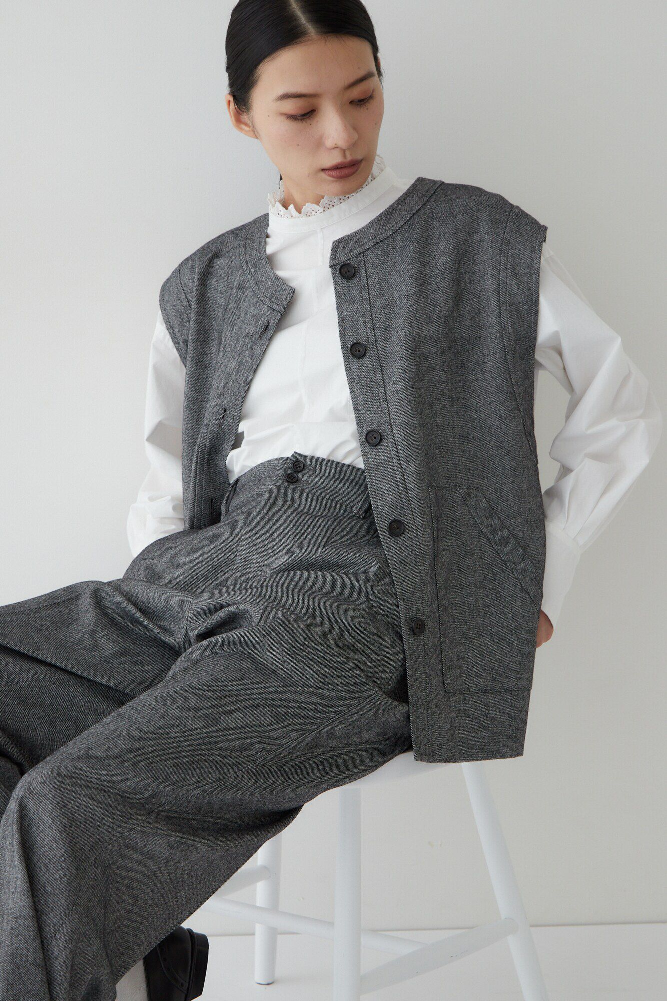  「 ◆≪arrive 5e≫レイヤードジレ」|シャツ・ブラウス|チャコール1