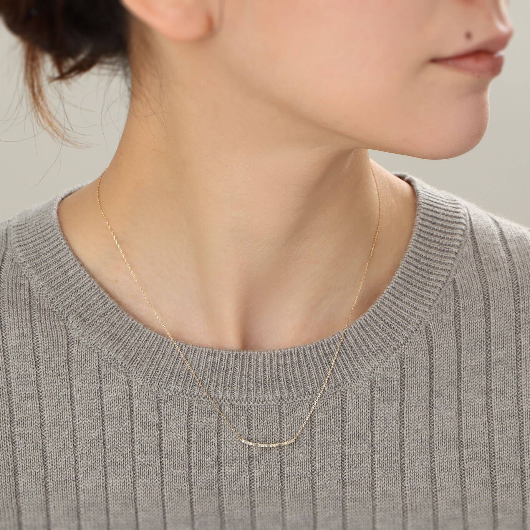 COCOSHNIK「K18ダイヤモンド バゲットカット アーチネックレス」|ネックレス|