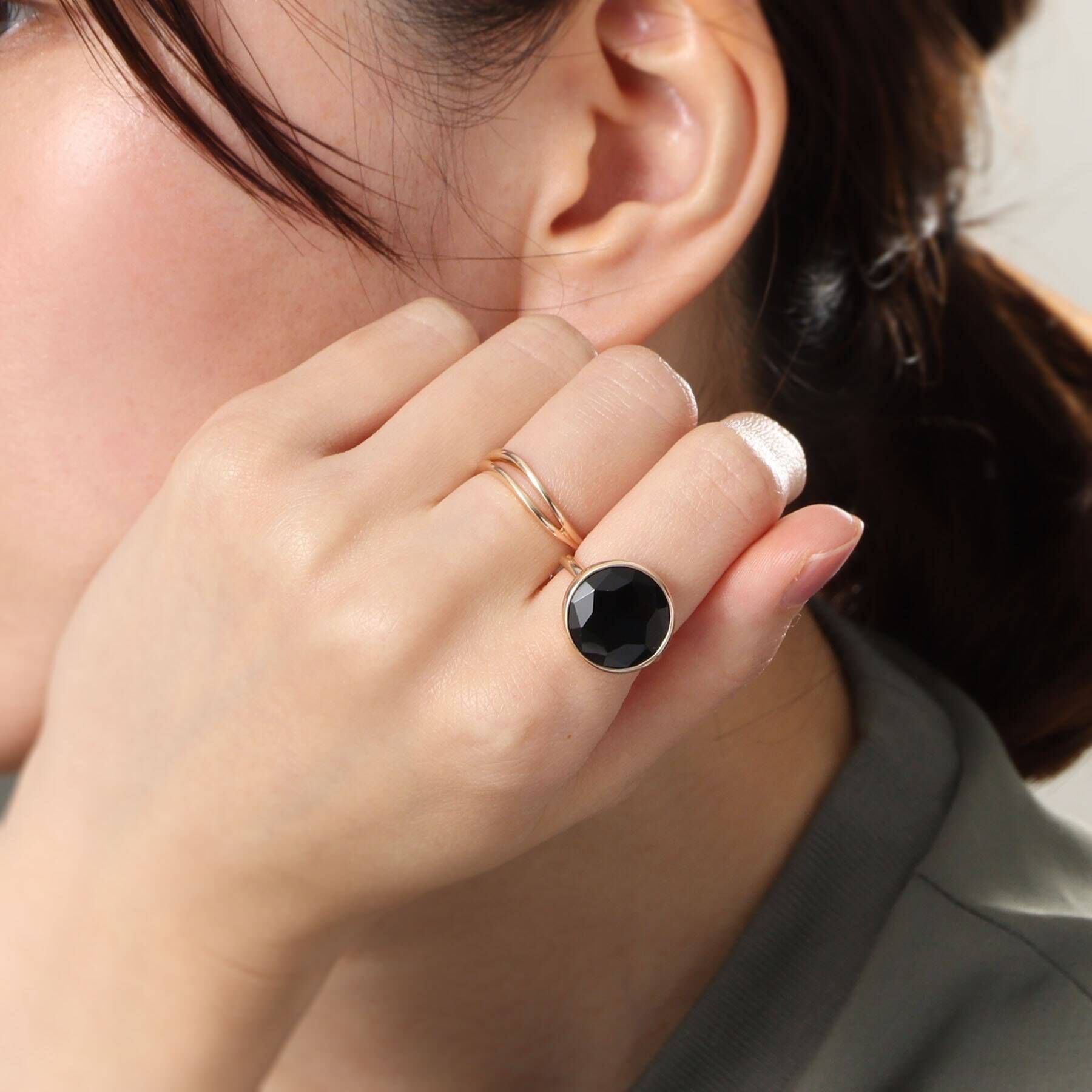 COCOSHNIK「K10オニキスラウンドローズカット リング」|リング|